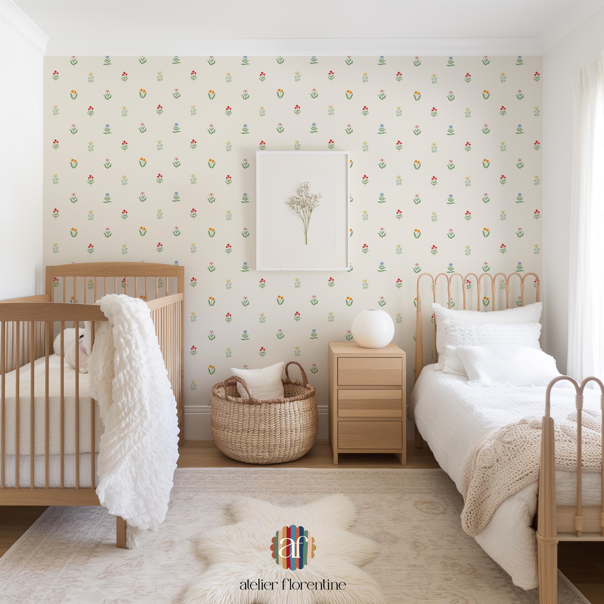 Children's wallpaper flowers, flower wallpapers nursery, kids decoration, peel and stick