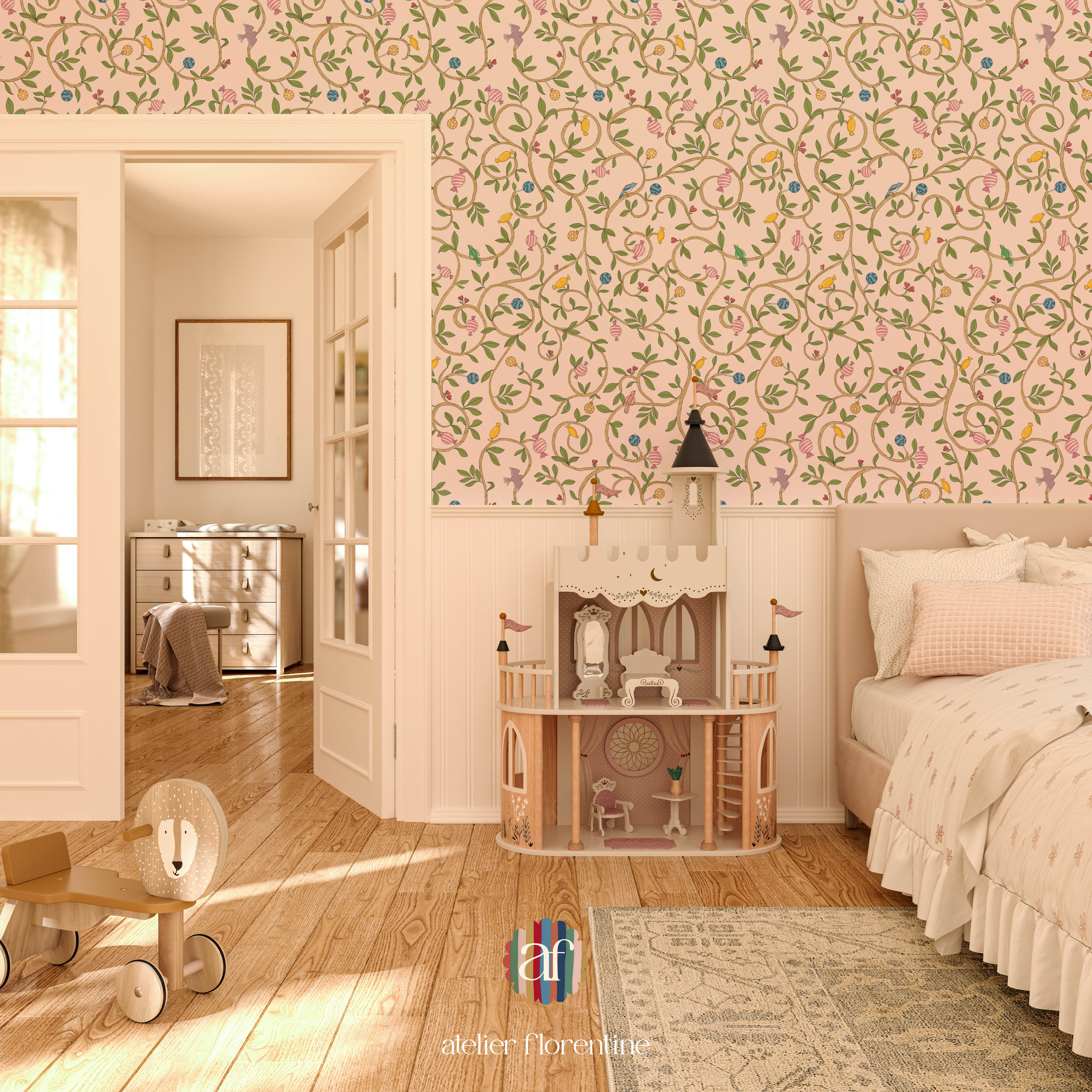 Children's wallpaper candy pink girls nursery room decoration kids