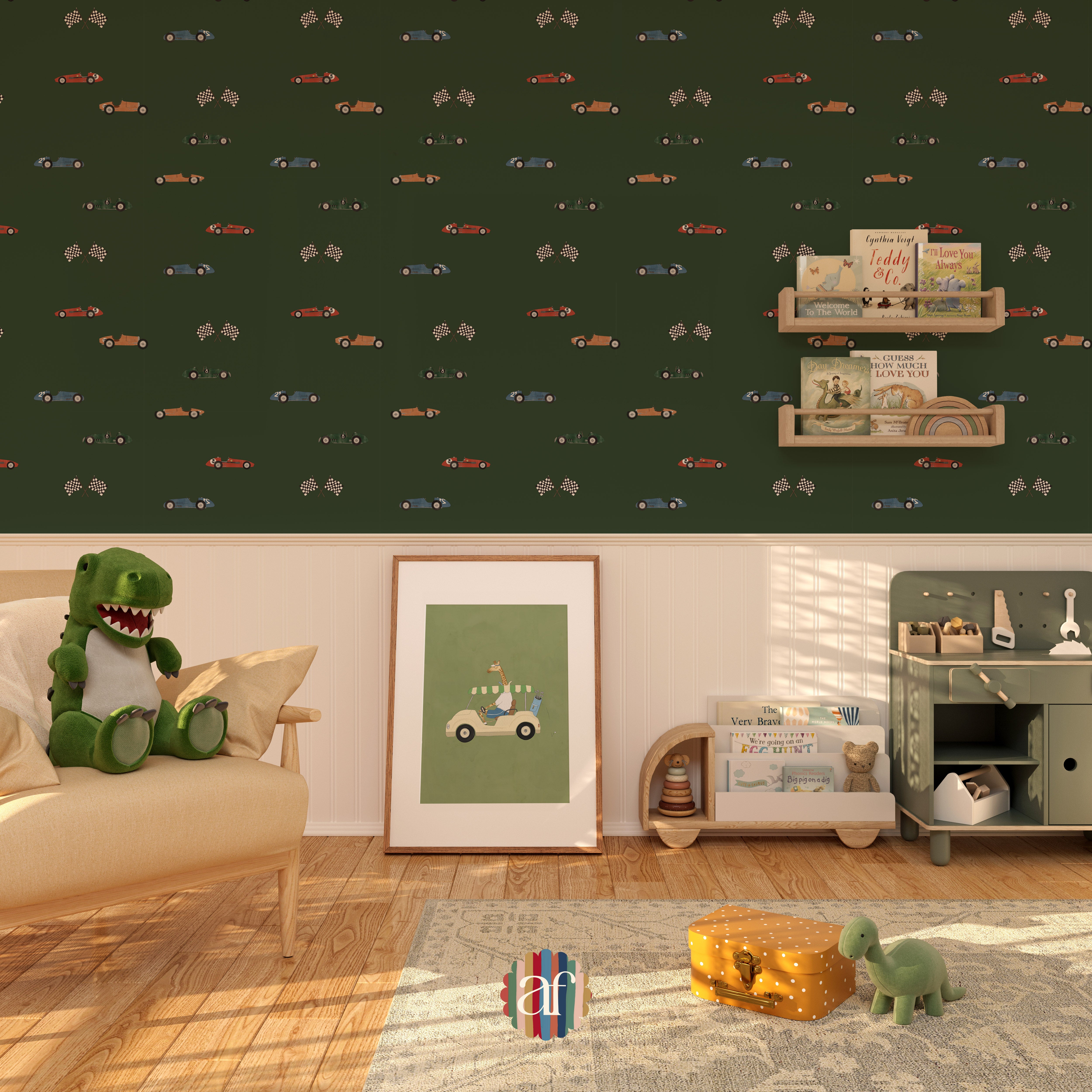 Original children's wallpaper race cars vintage wallpapers kids decoration