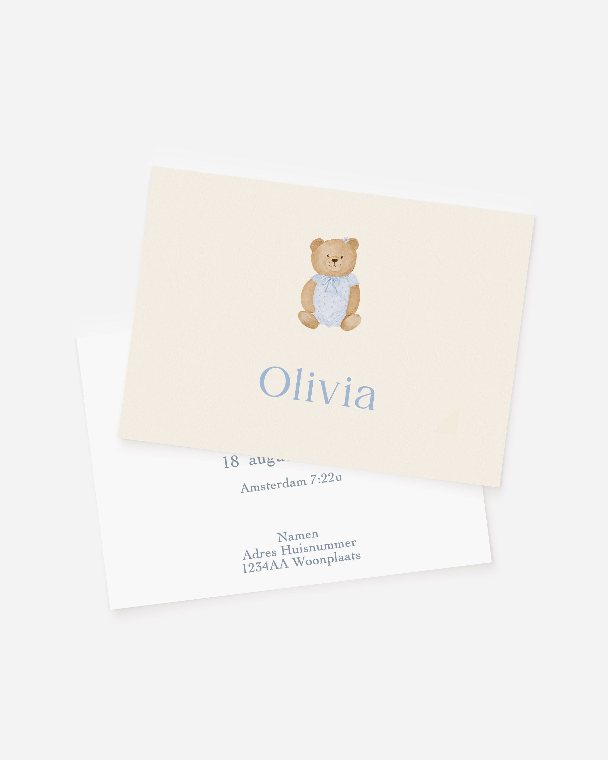 Birth announcement blue teddy card