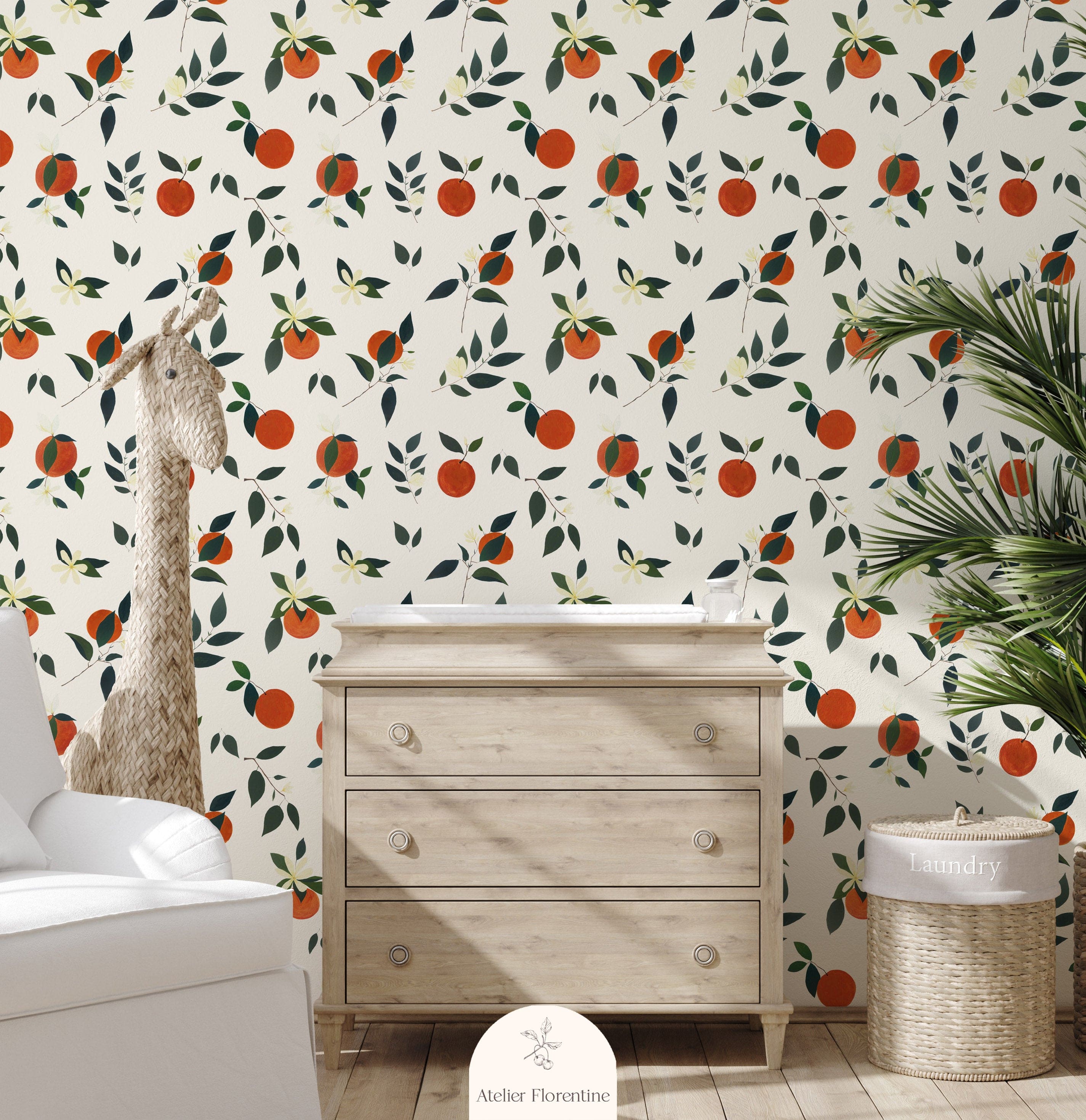 Children's wallpaper oranges white nursery decor wallpapers