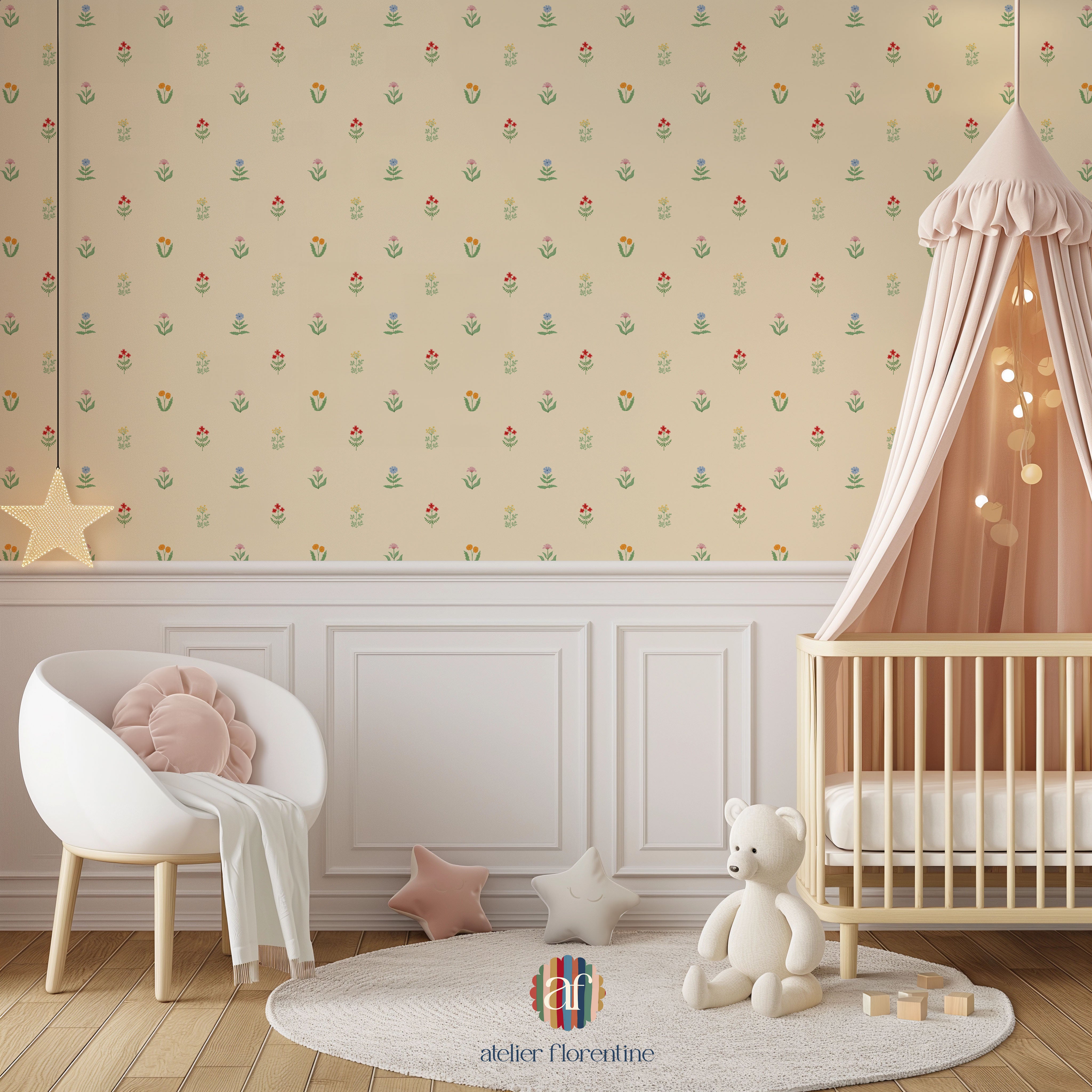 Children's wallpaper flowers, flower wallpapers nursery, kids decoration, peel and stick