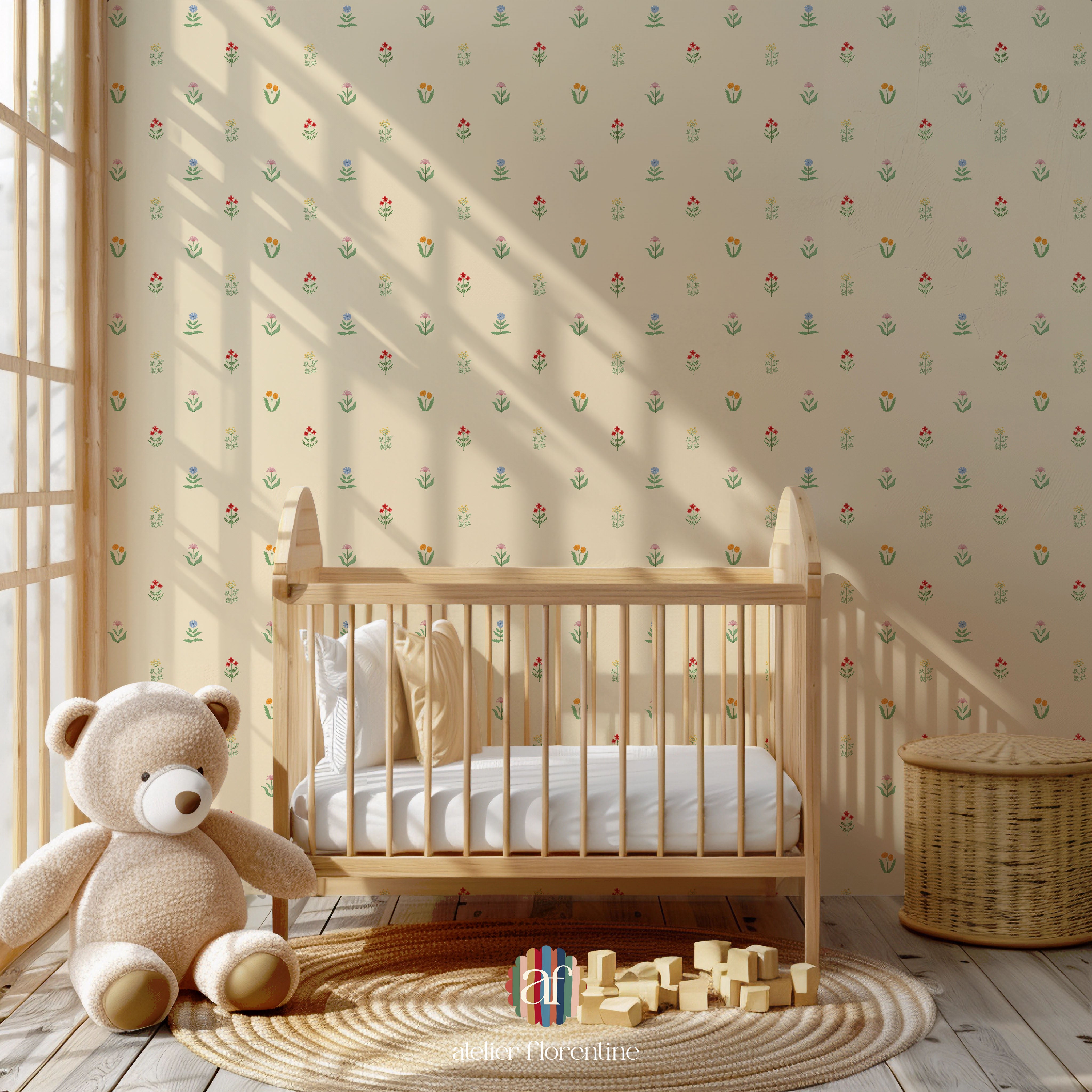 Children's wallpaper flowers, flower wallpapers nursery, kids decoration, peel and stick