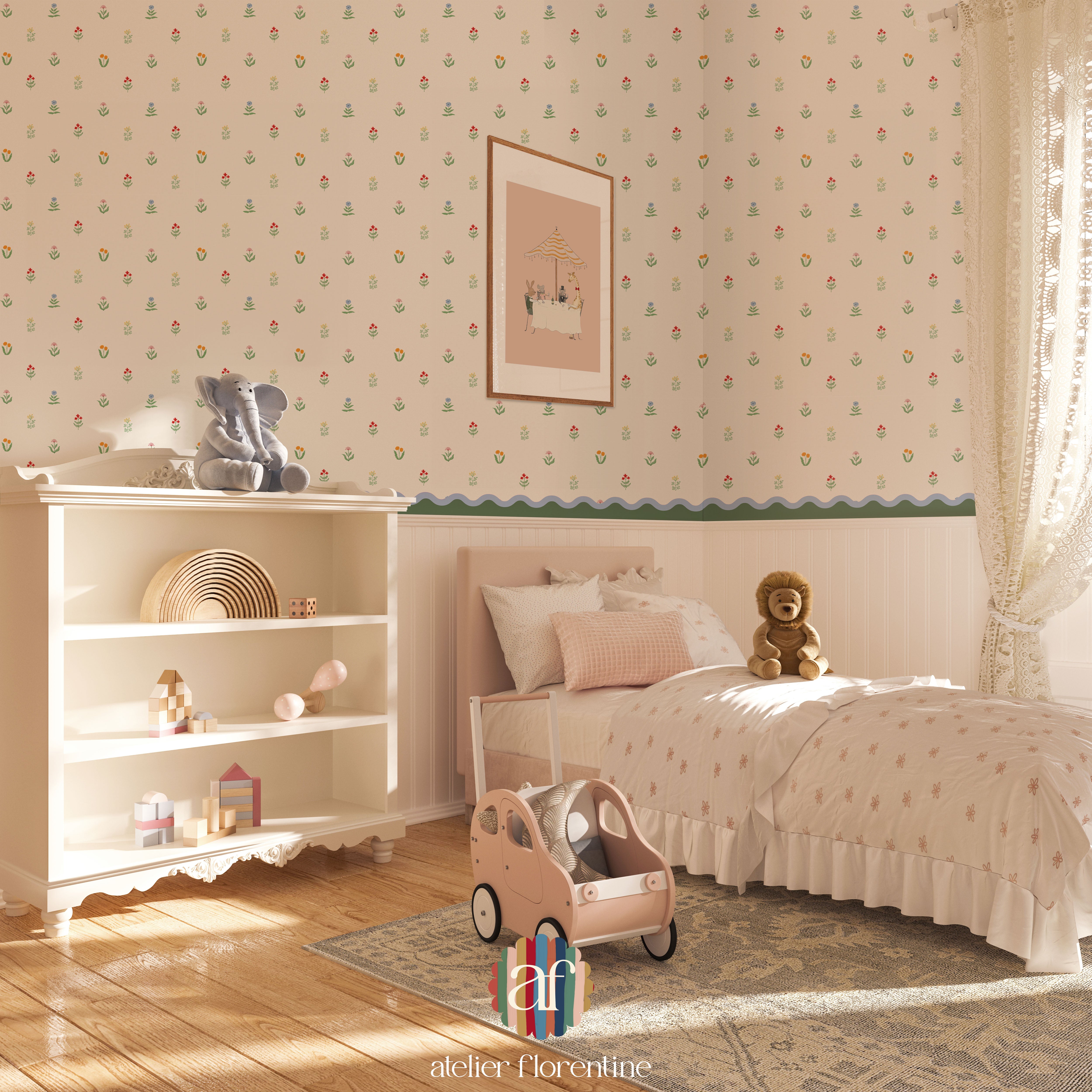 Children's wallpaper flowers, flower wallpapers nursery, kids decoration, peel and stick
