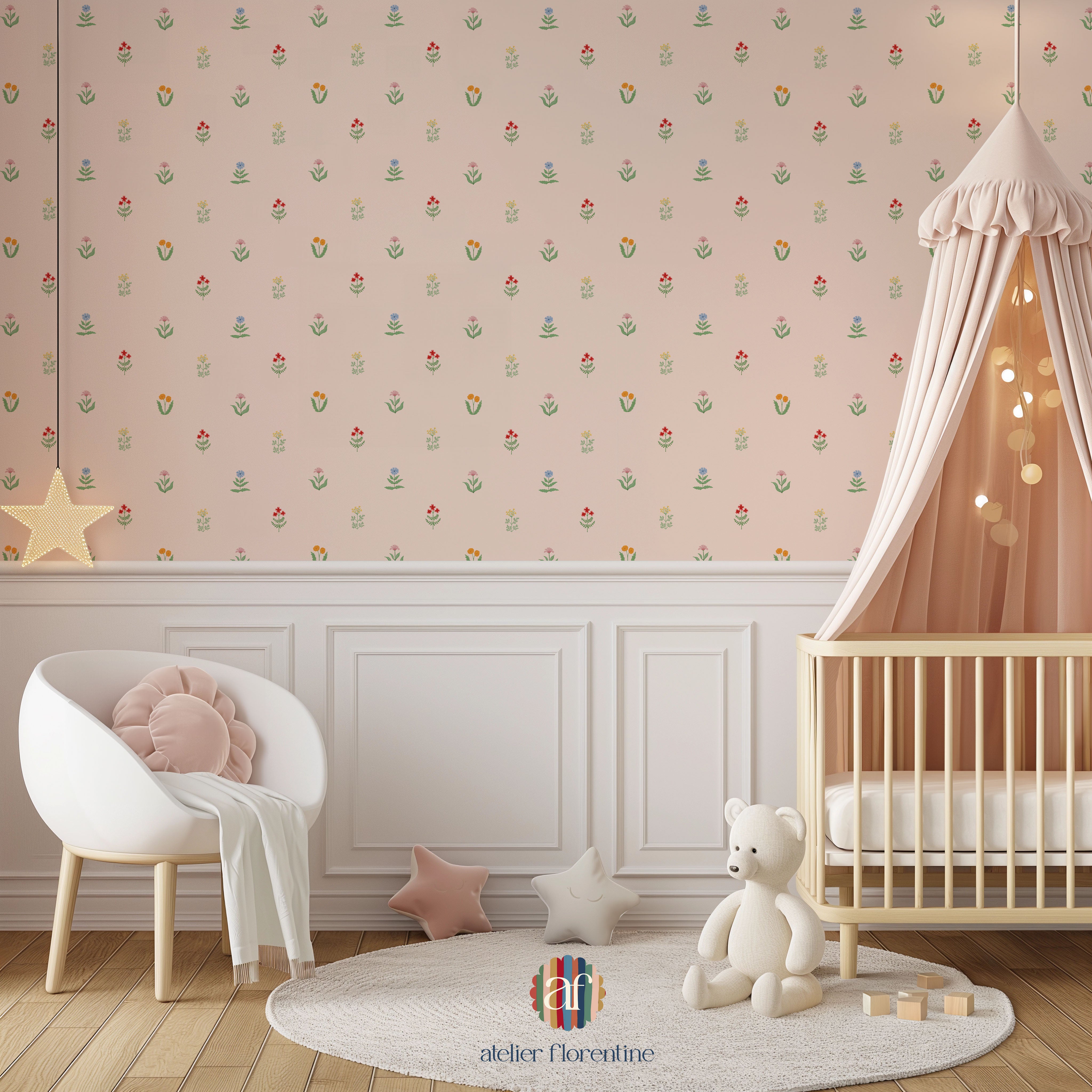 Children's wallpaper flowers, flower wallpapers nursery, kids decoration, peel and stick