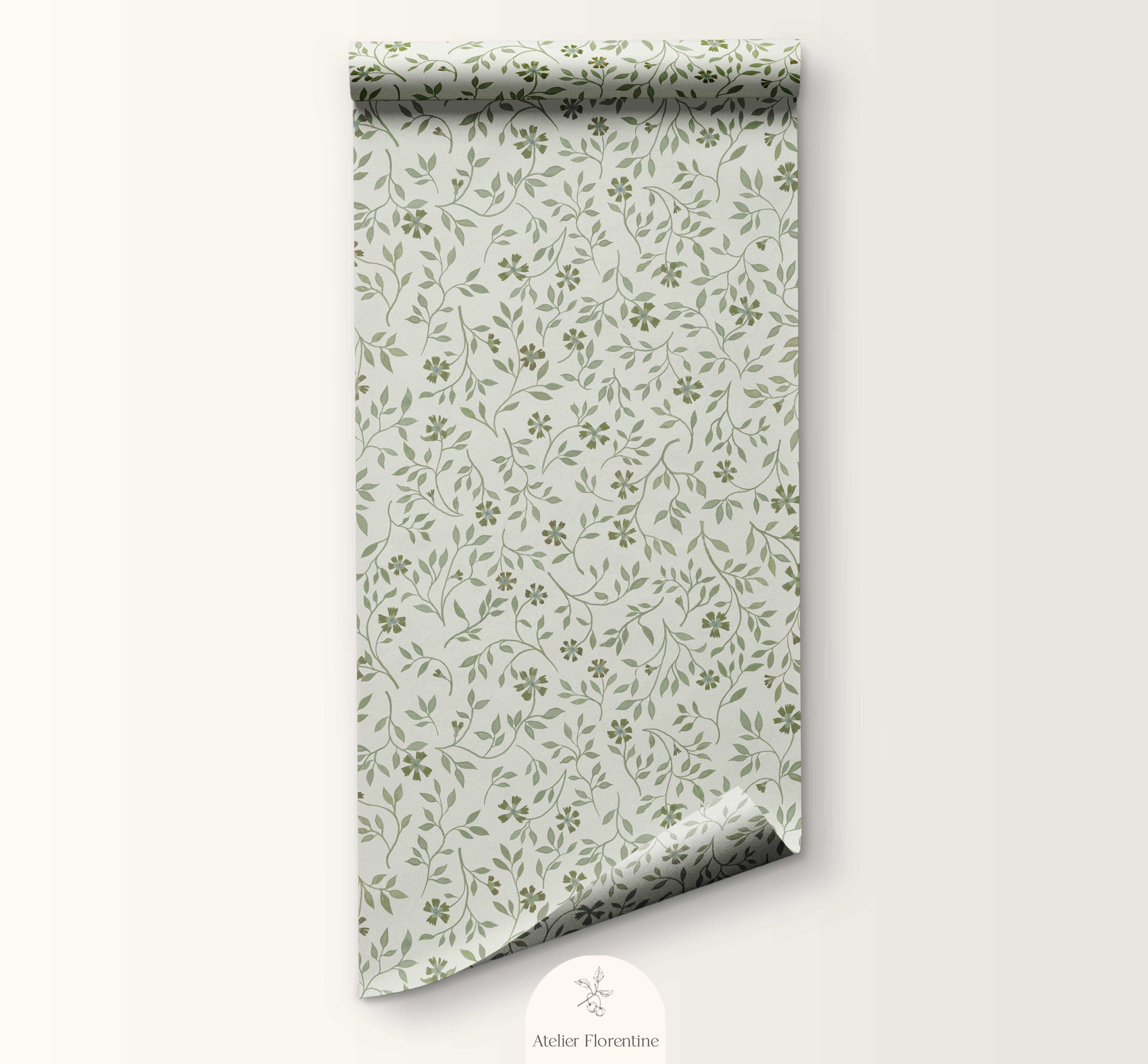 Children's wallpaper green flowers plants botanical kids wallpapers nursery