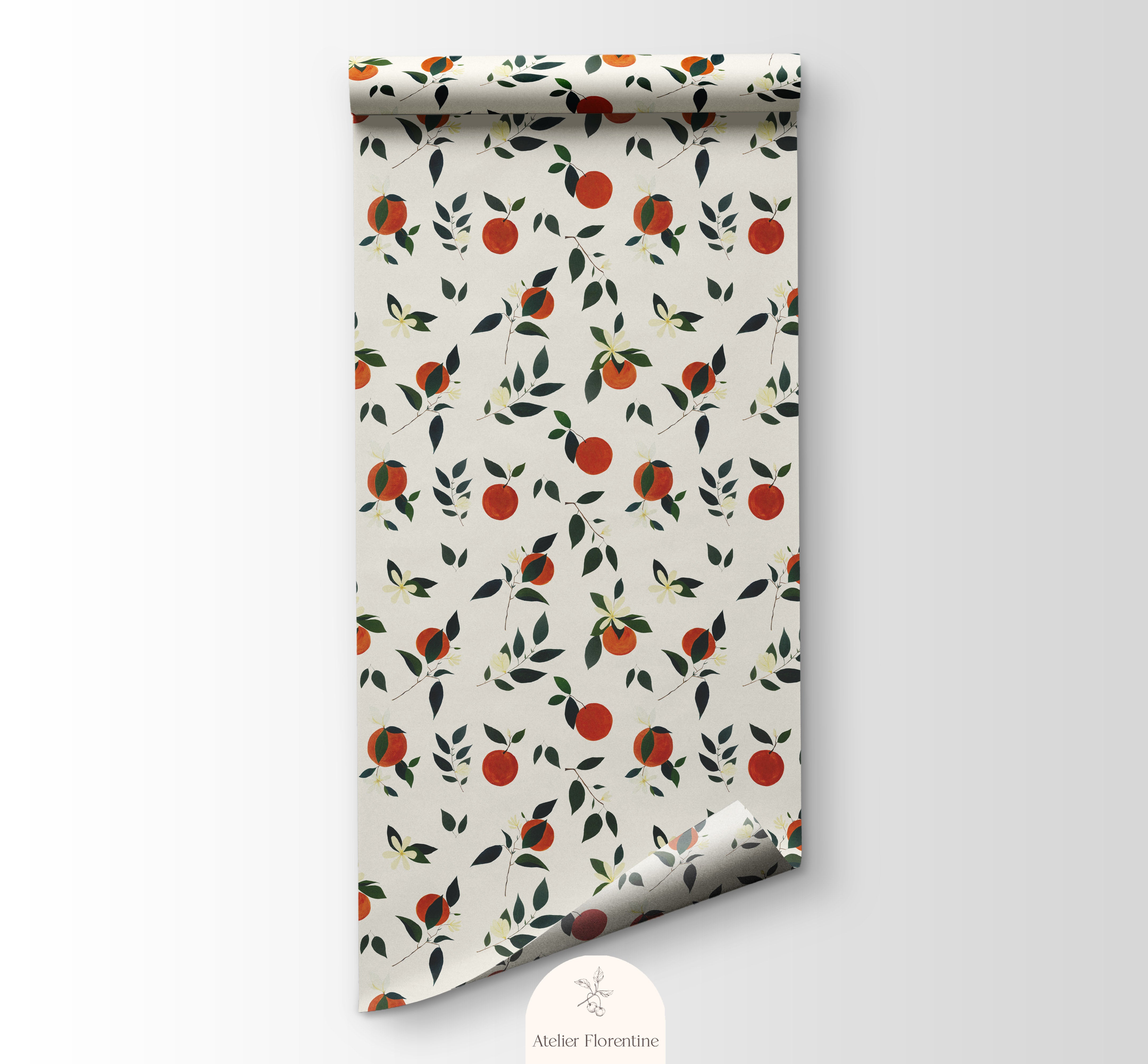 Children's wallpaper oranges white nursery decor wallpapers