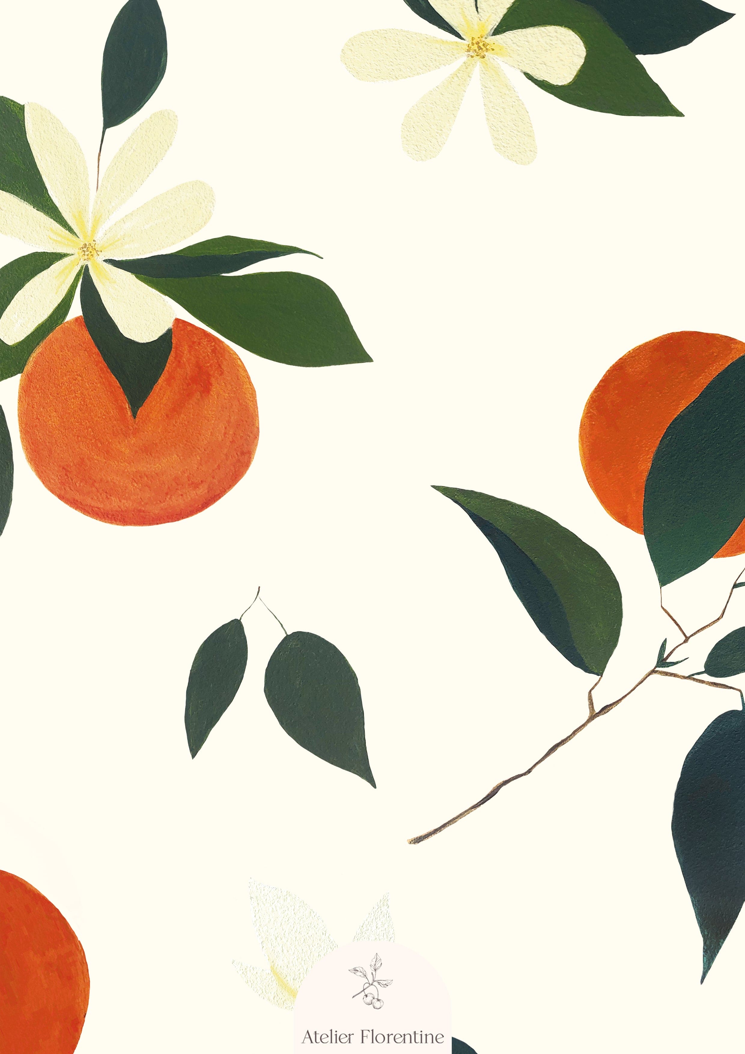 Children's wallpaper oranges white nursery decor wallpapers