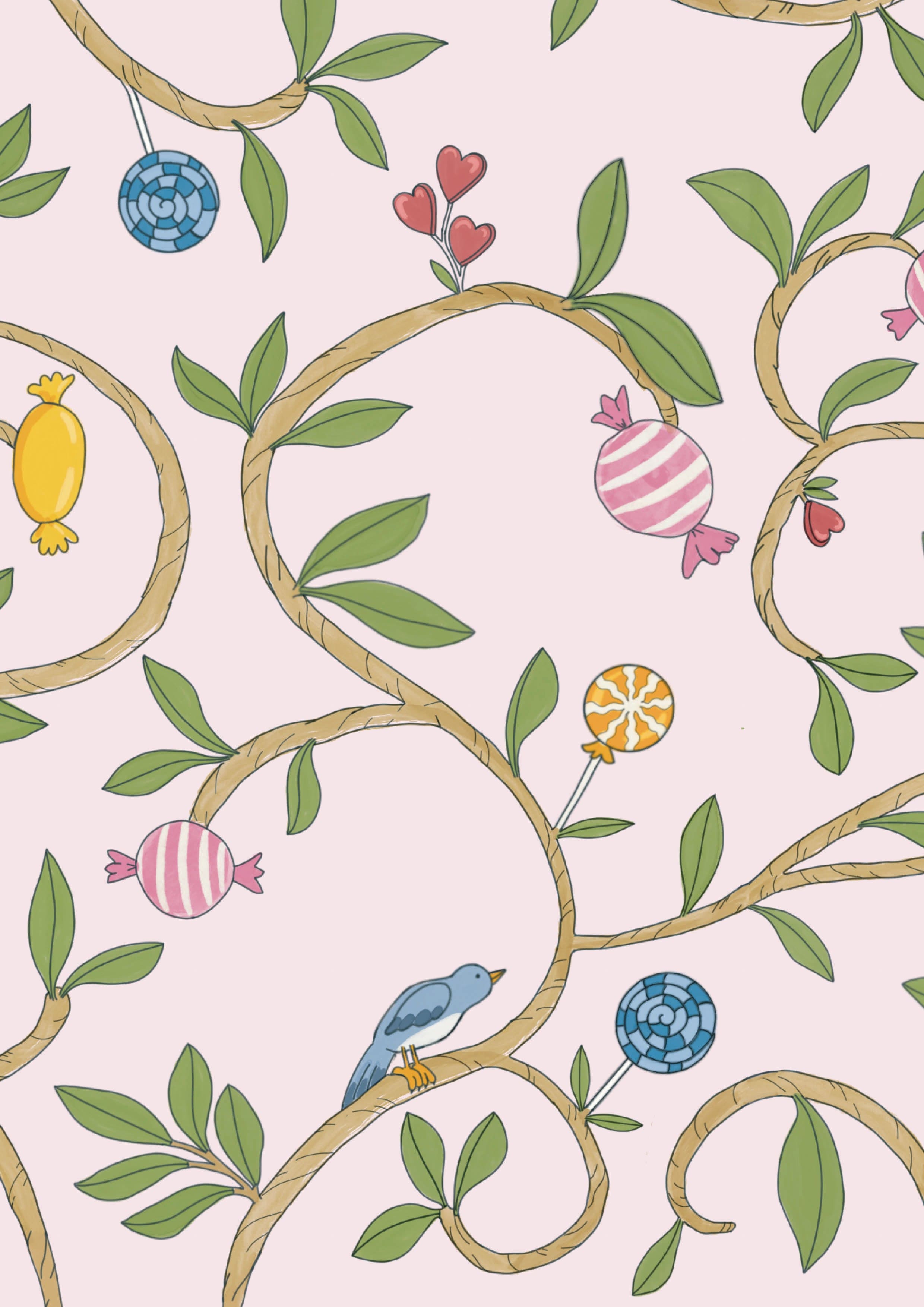 Children's wallpaper candy pink girls nursery room decoration kids