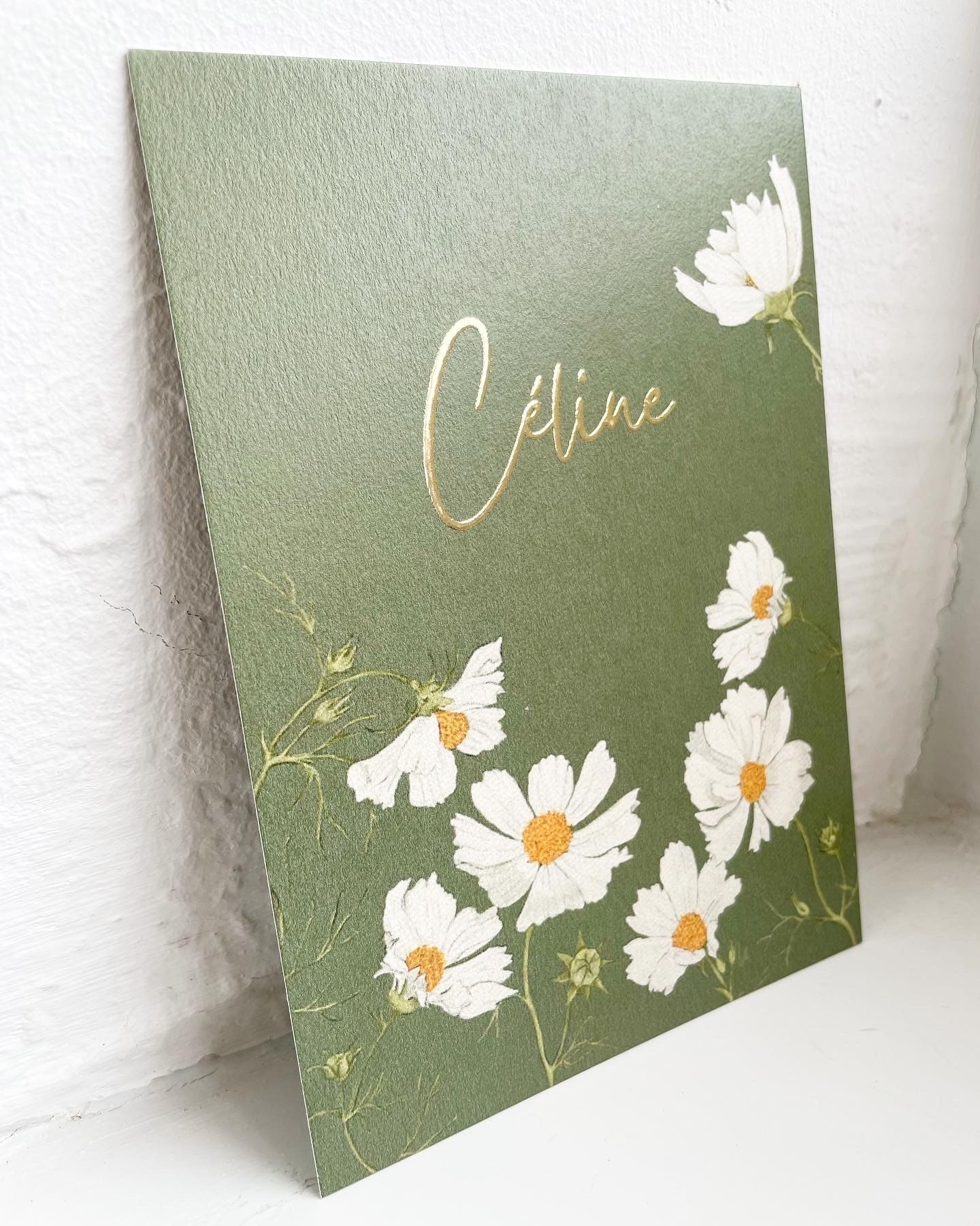 Birth card white flowers