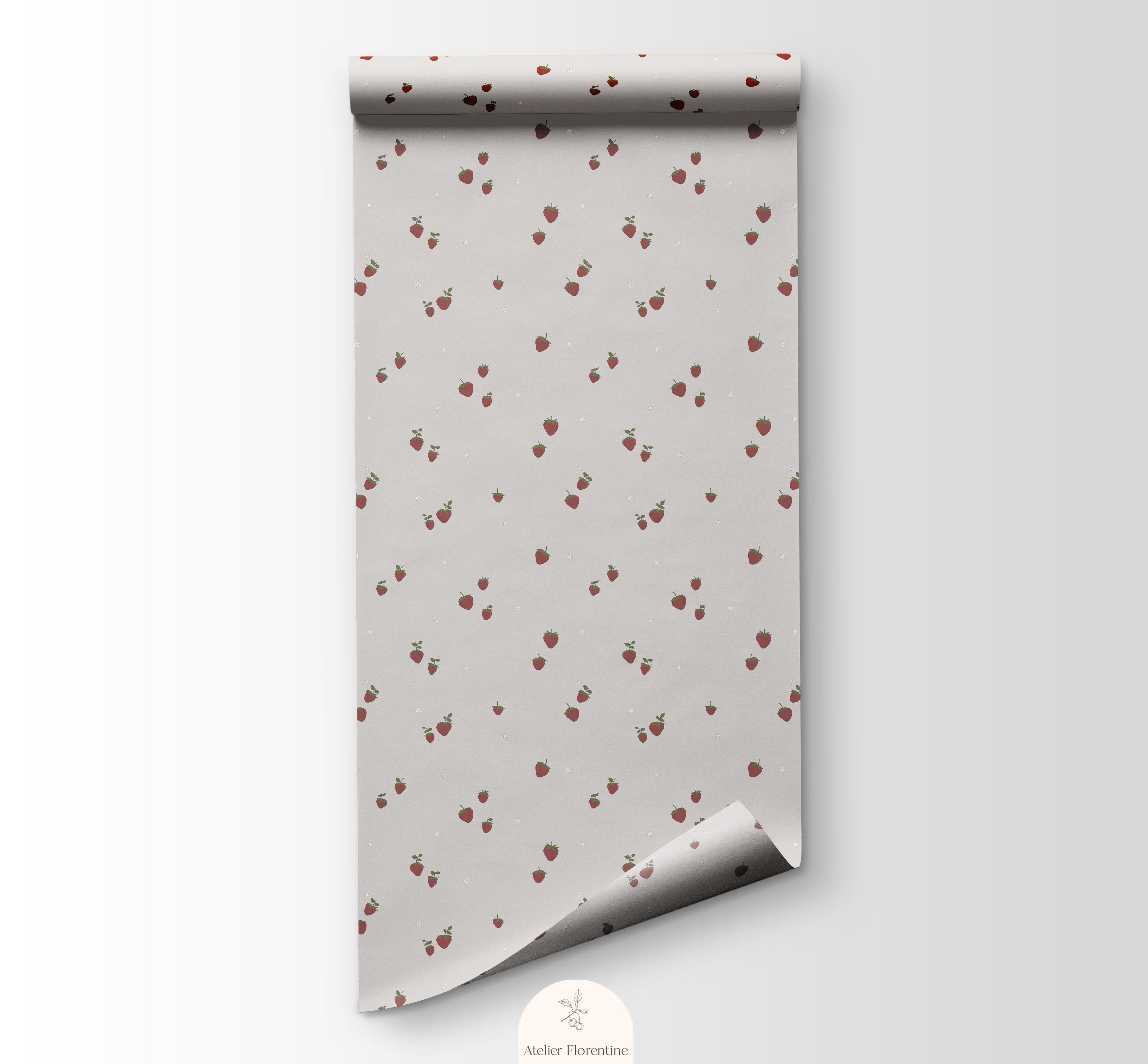 Children's wallpaper, kids decor with strawberries wallpaper for nursery