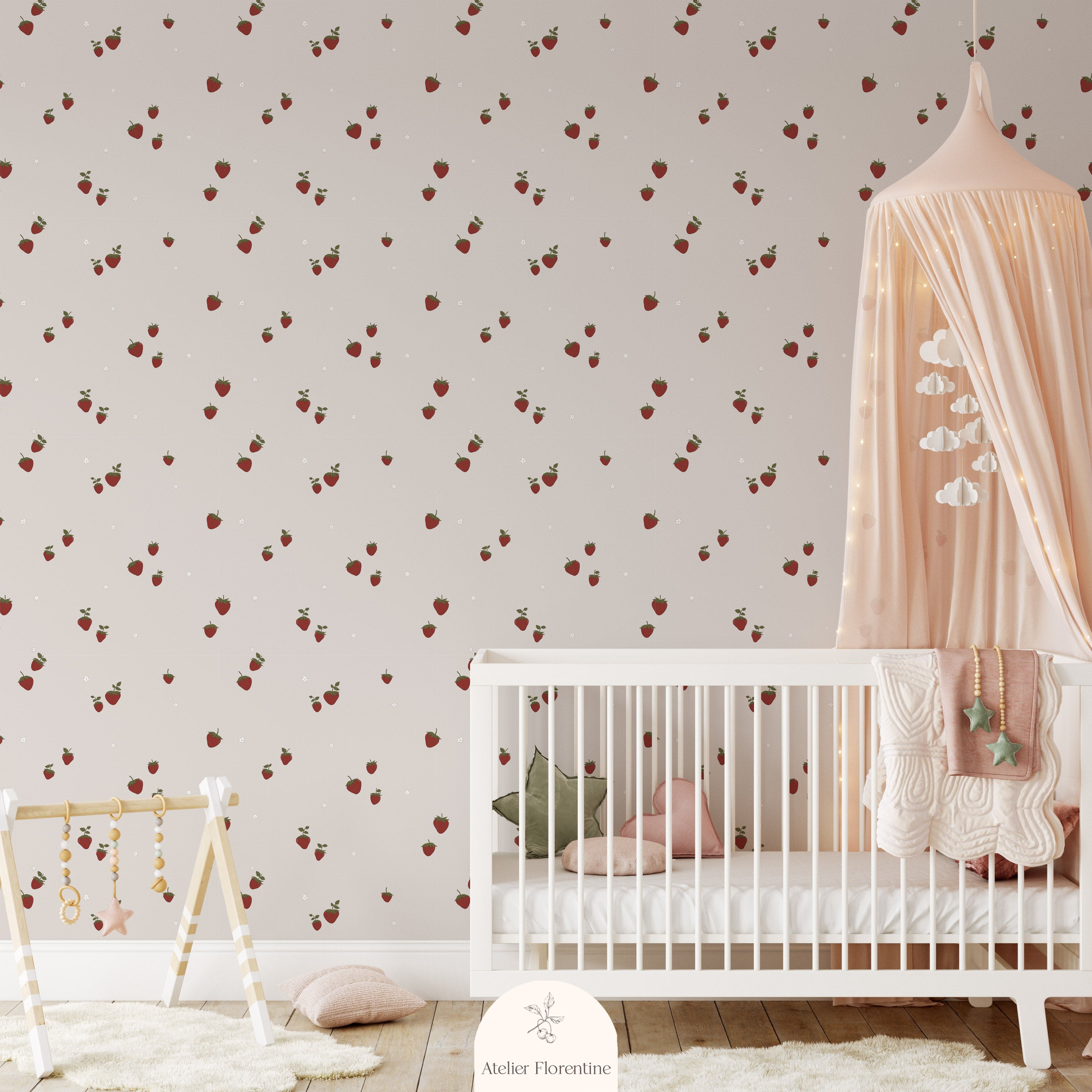 Children's wallpaper, kids decor with strawberries wallpaper for nursery