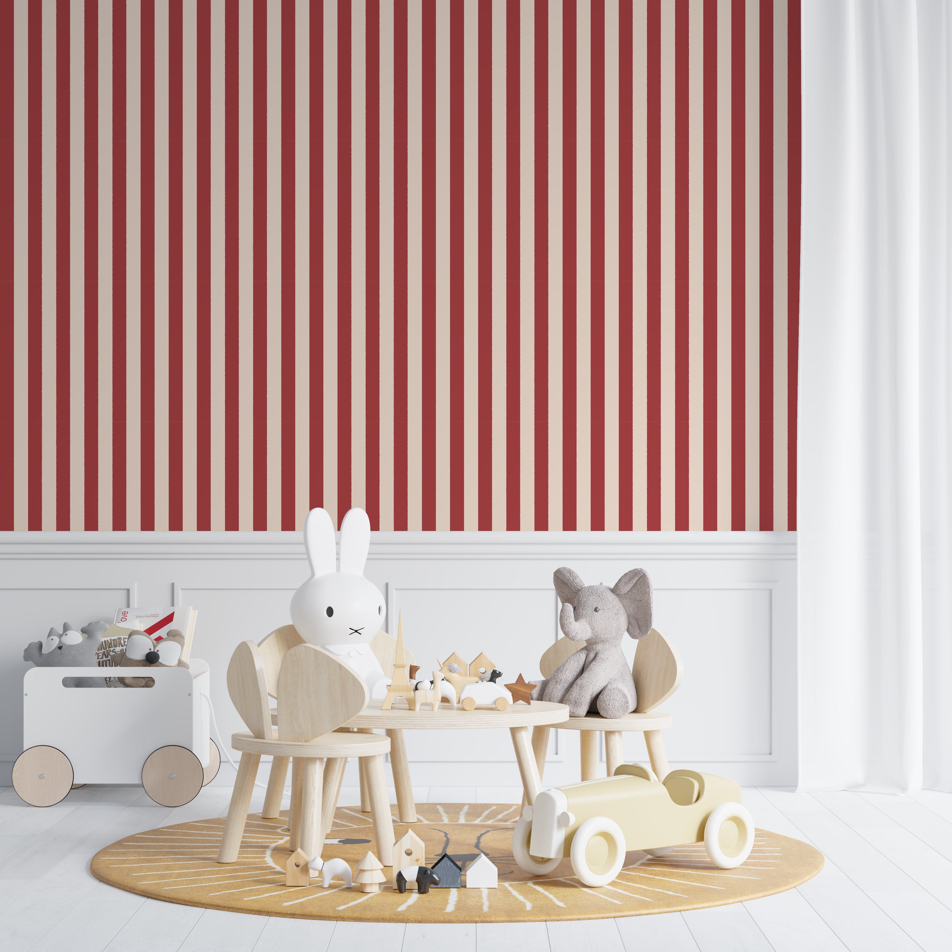 Nursery wallpaper, kids decor with red stripes, striped wallpaper for childrenpaper