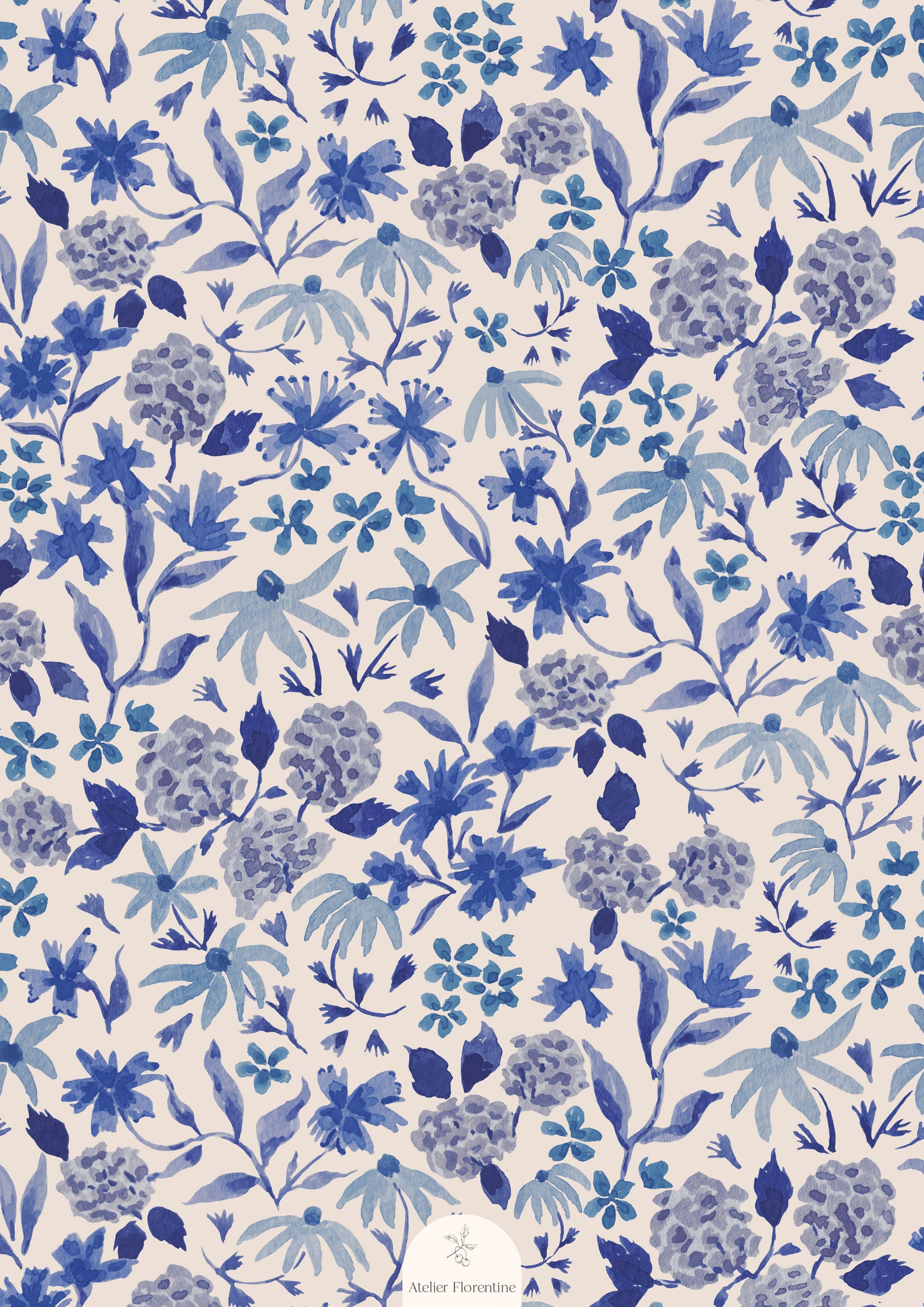 Blue Flower Wallpaper, wallpapers for kids, nursery, children's wallpaper flowers, decoration, peel & stick