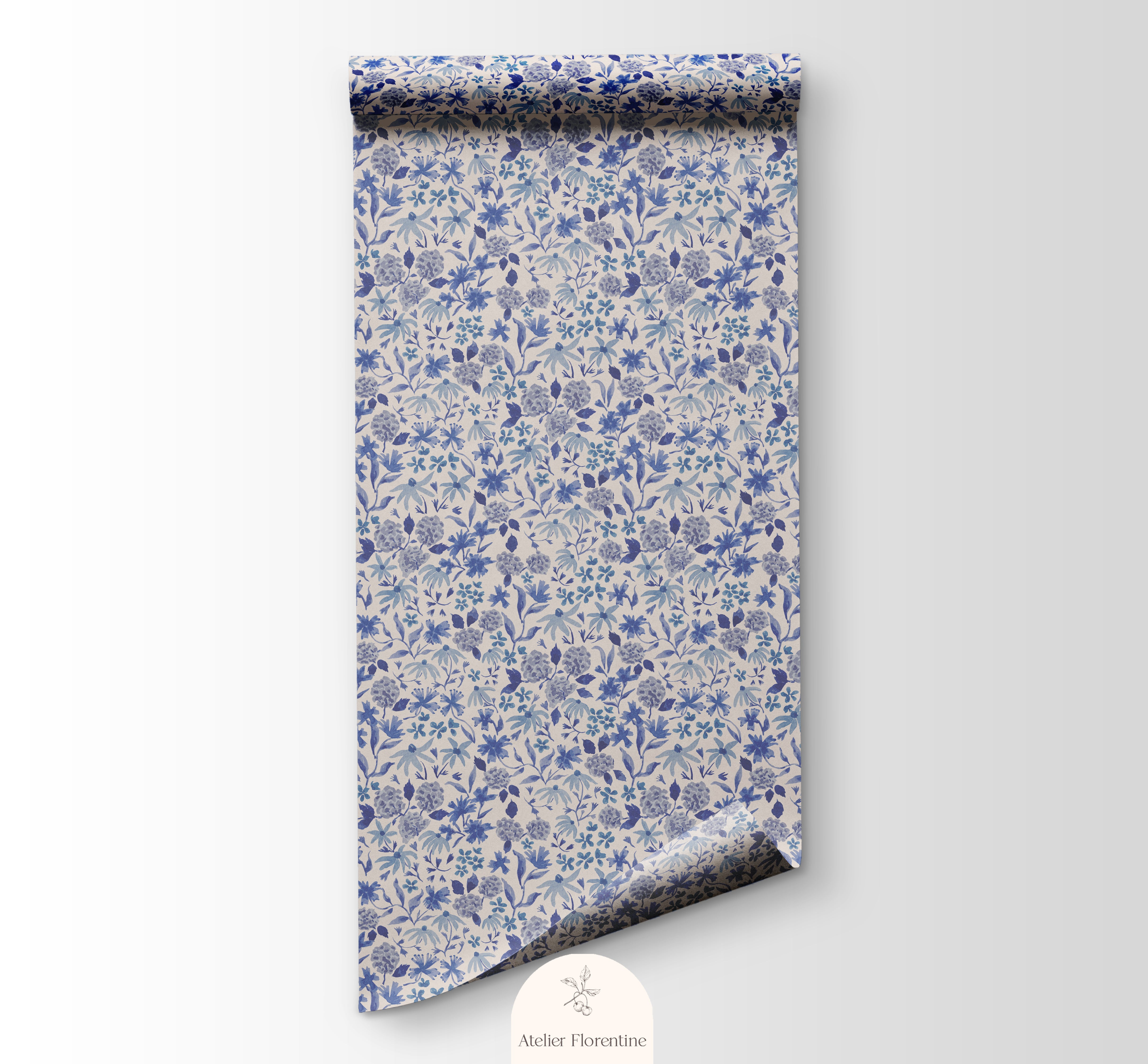 Blue Flower Wallpaper, wallpapers for kids, nursery, children's wallpaper flowers, decoration, peel & stick