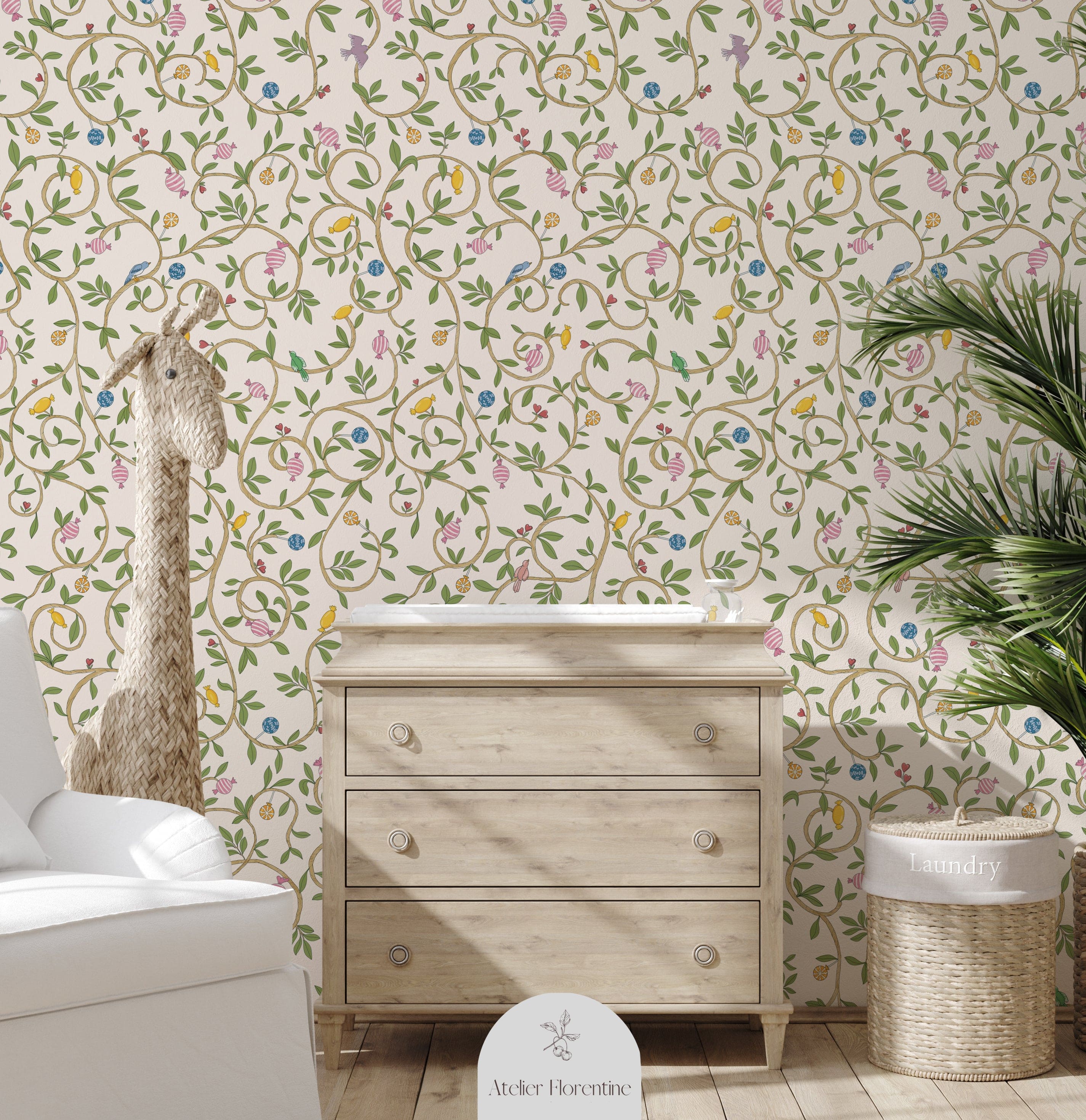 Wallpaper for kids, nursery, candy, girls room, children's wallpapers, sweet, peel & stick, vinyl, non-woven