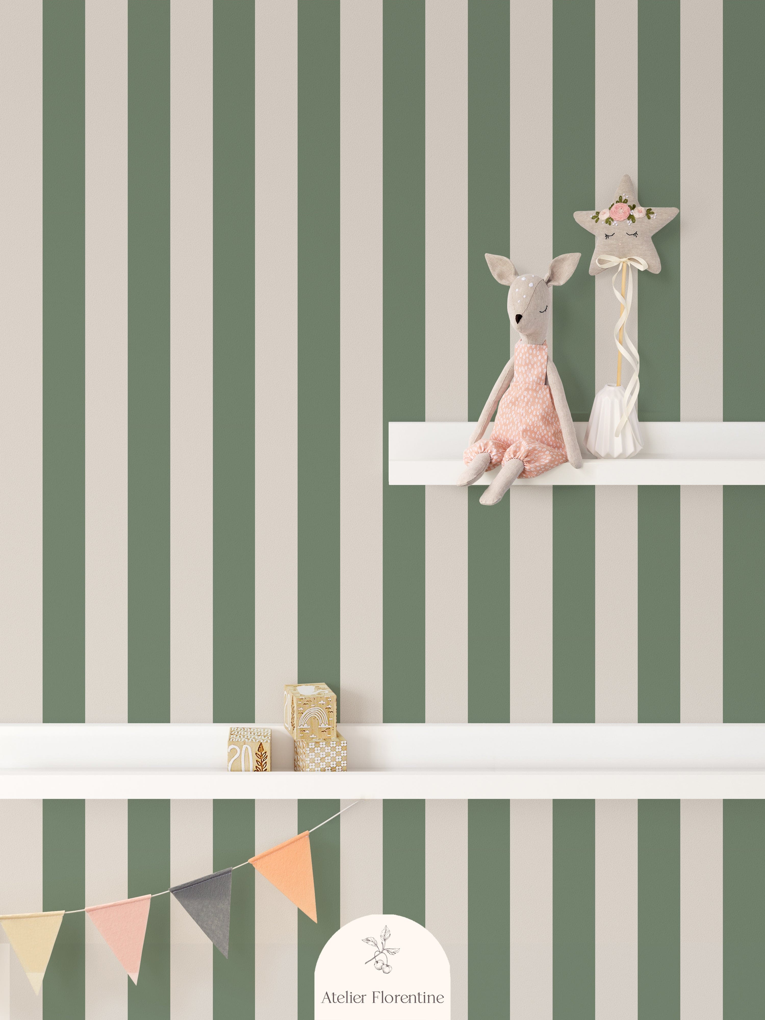 Children's wallpaper striped green, removable wallpaper stripes kids