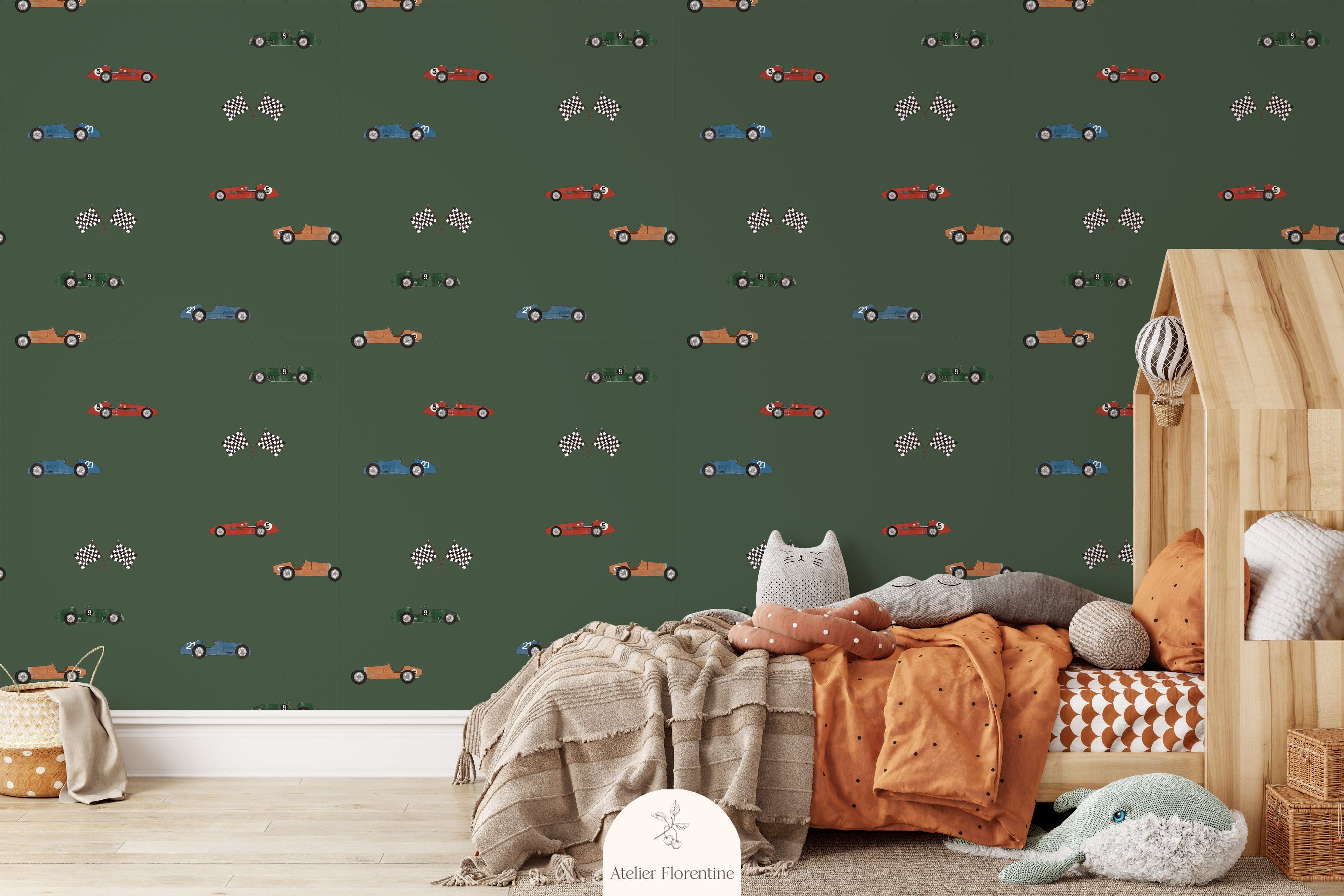 Children's wallpaper, vintage race cars non-woven wallpapers for kids