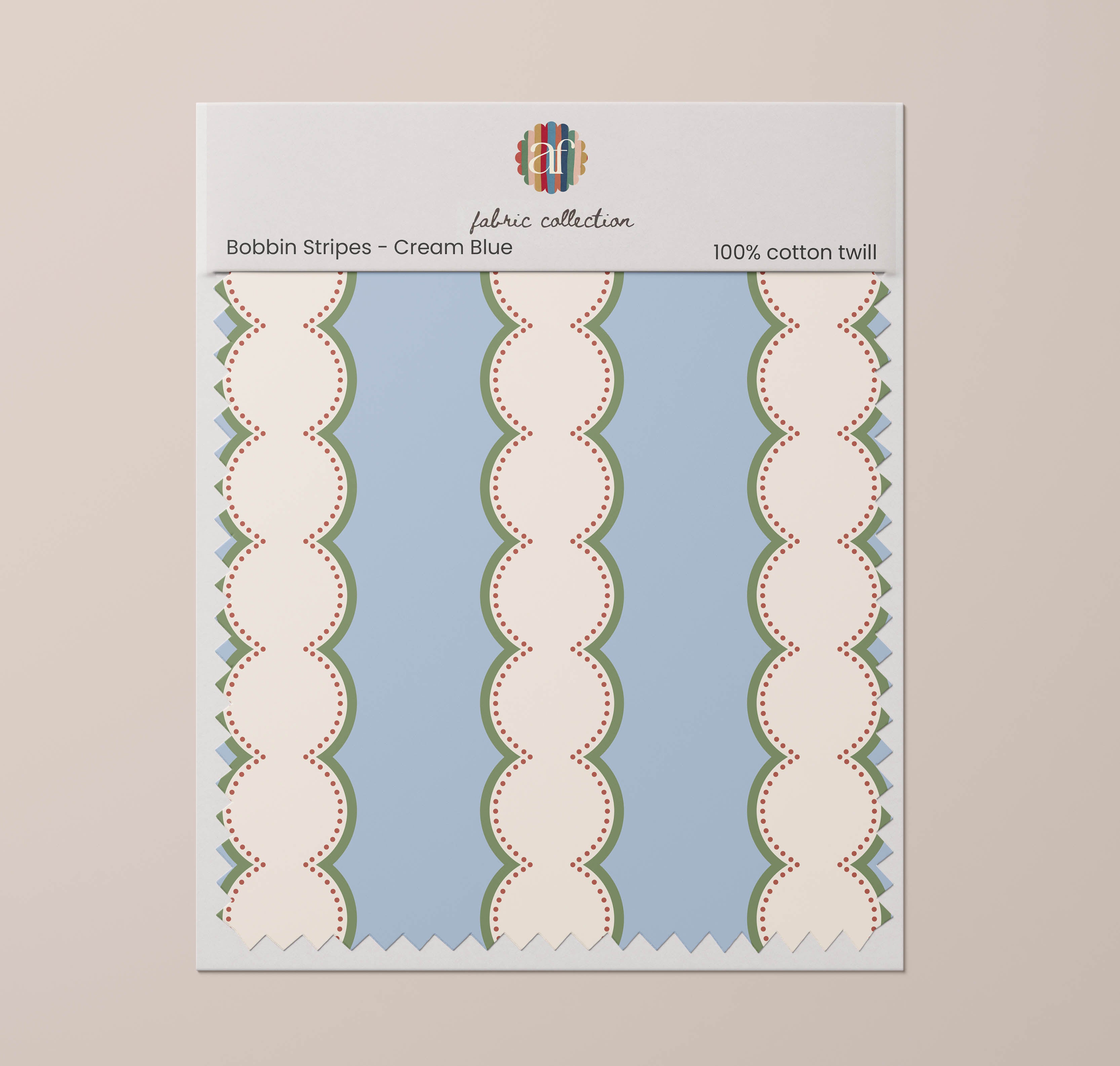 Nursery Fabric - Bobbin Stripe Cream Blue