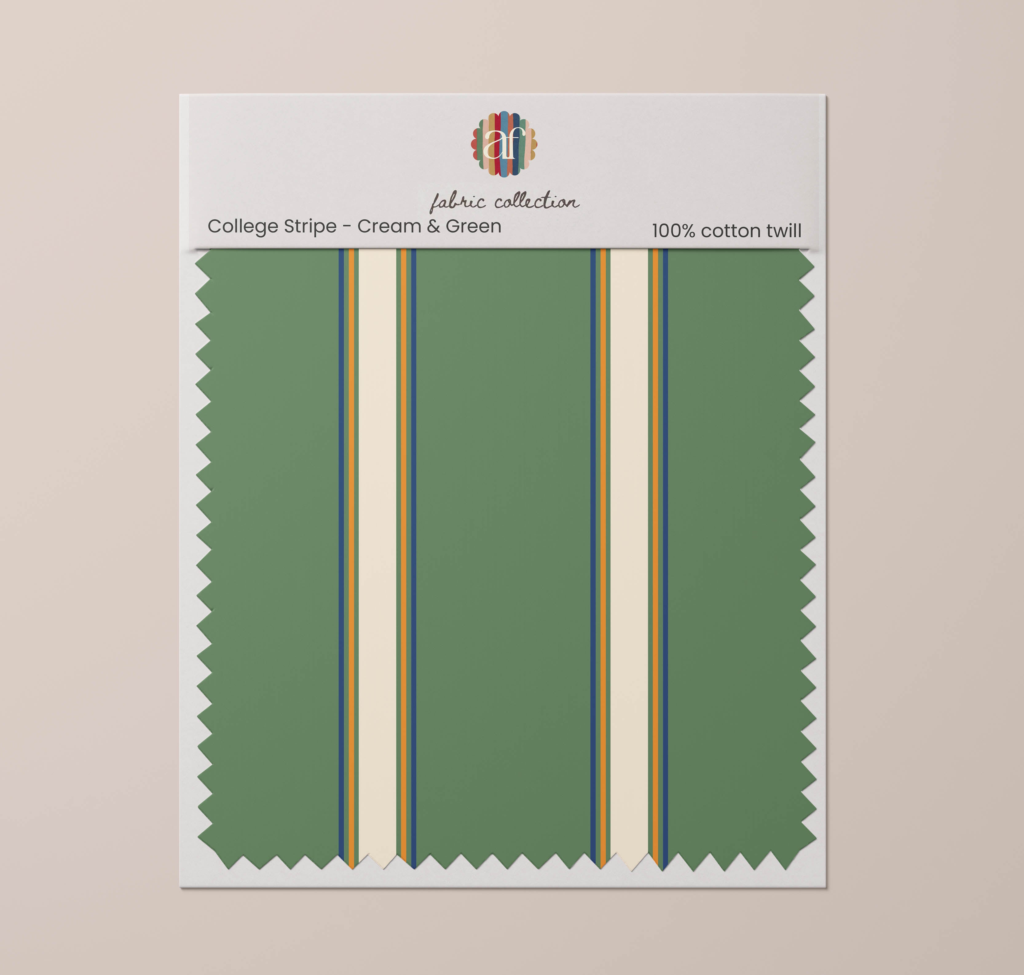 Nursery Fabric - College Stripe Cream Green