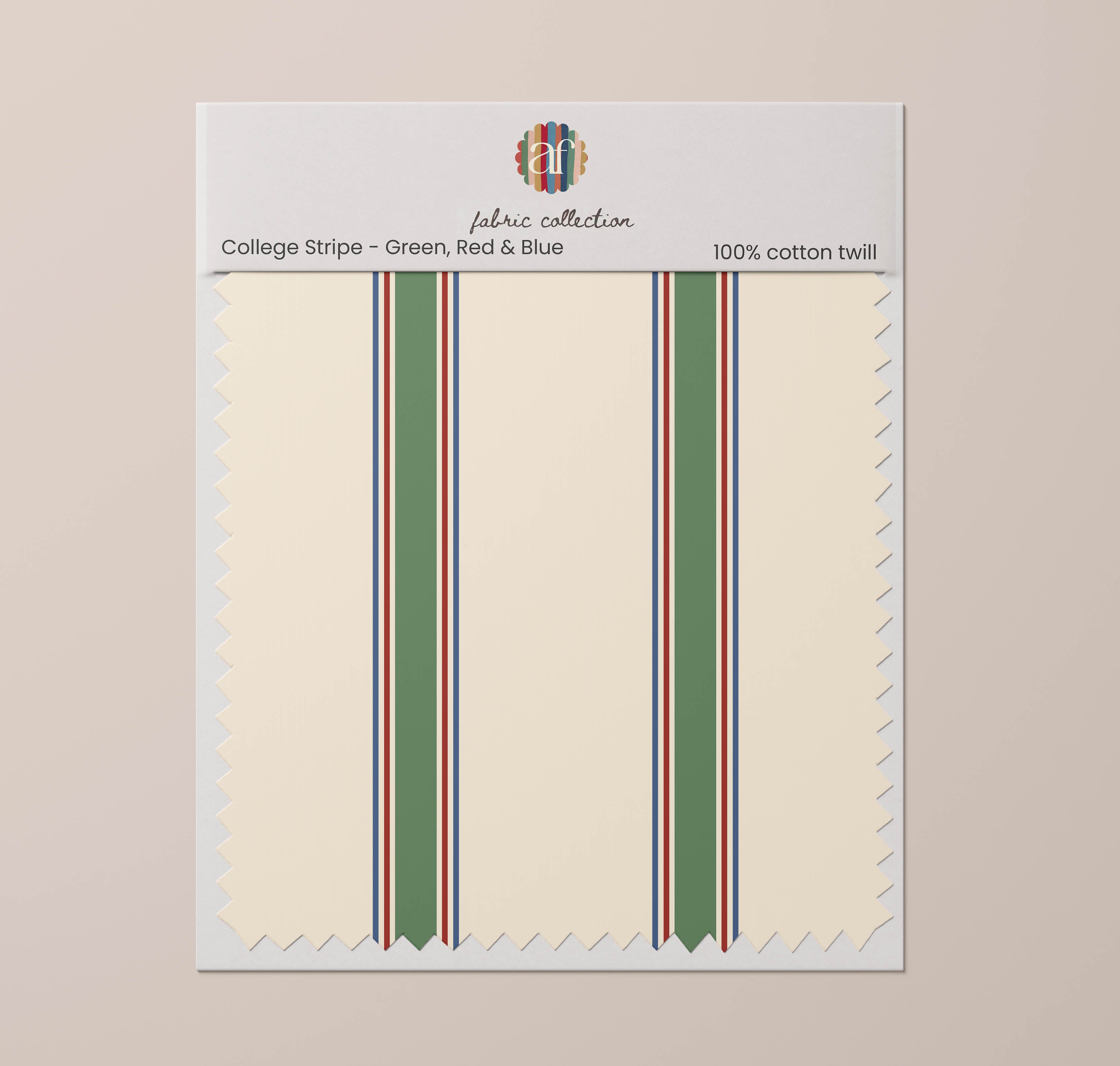 Nursery Fabric - College Stripe Green, Red & Blue