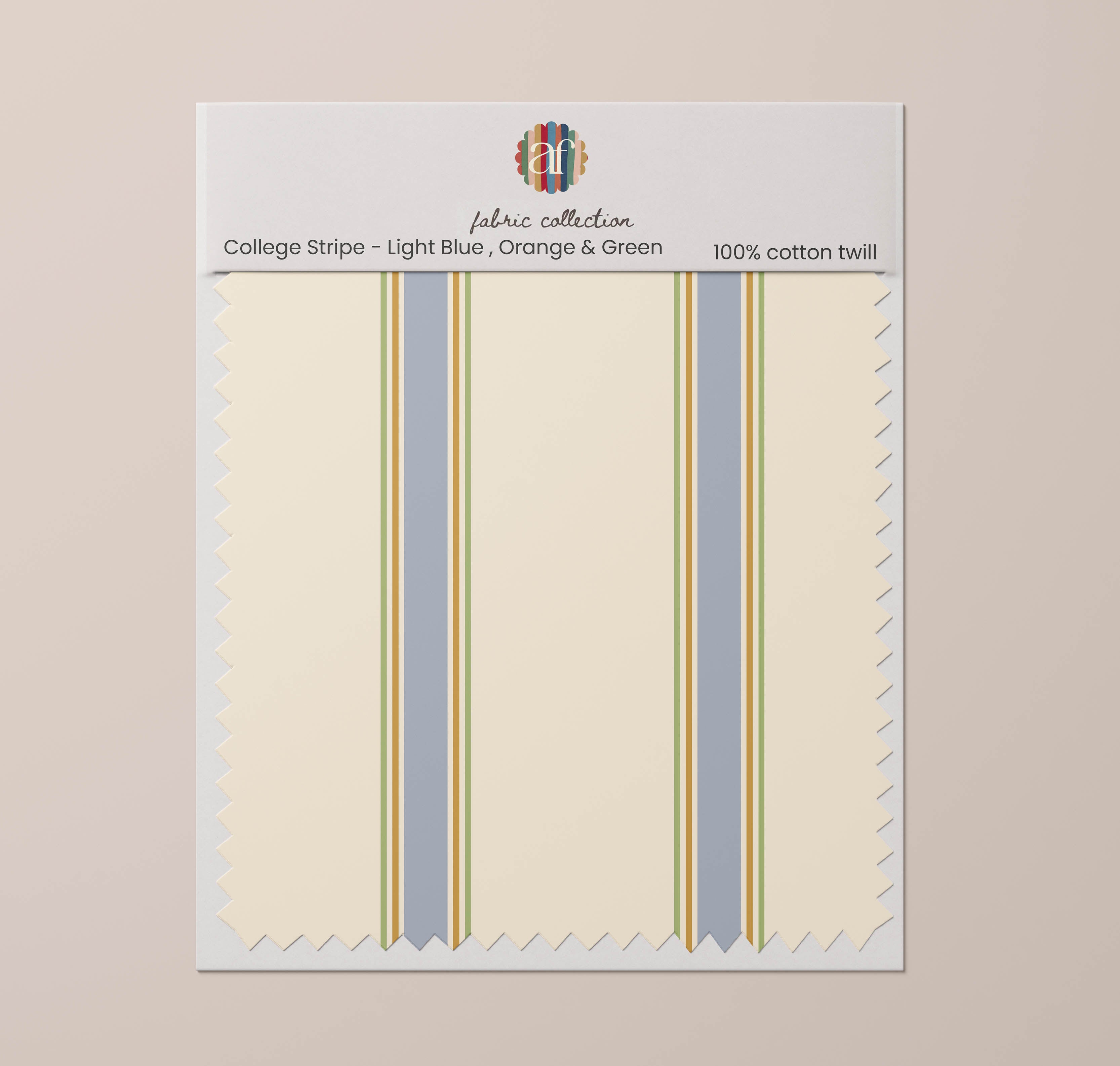 Nursery Fabric - College Stripe Light Blue, Green & Orange