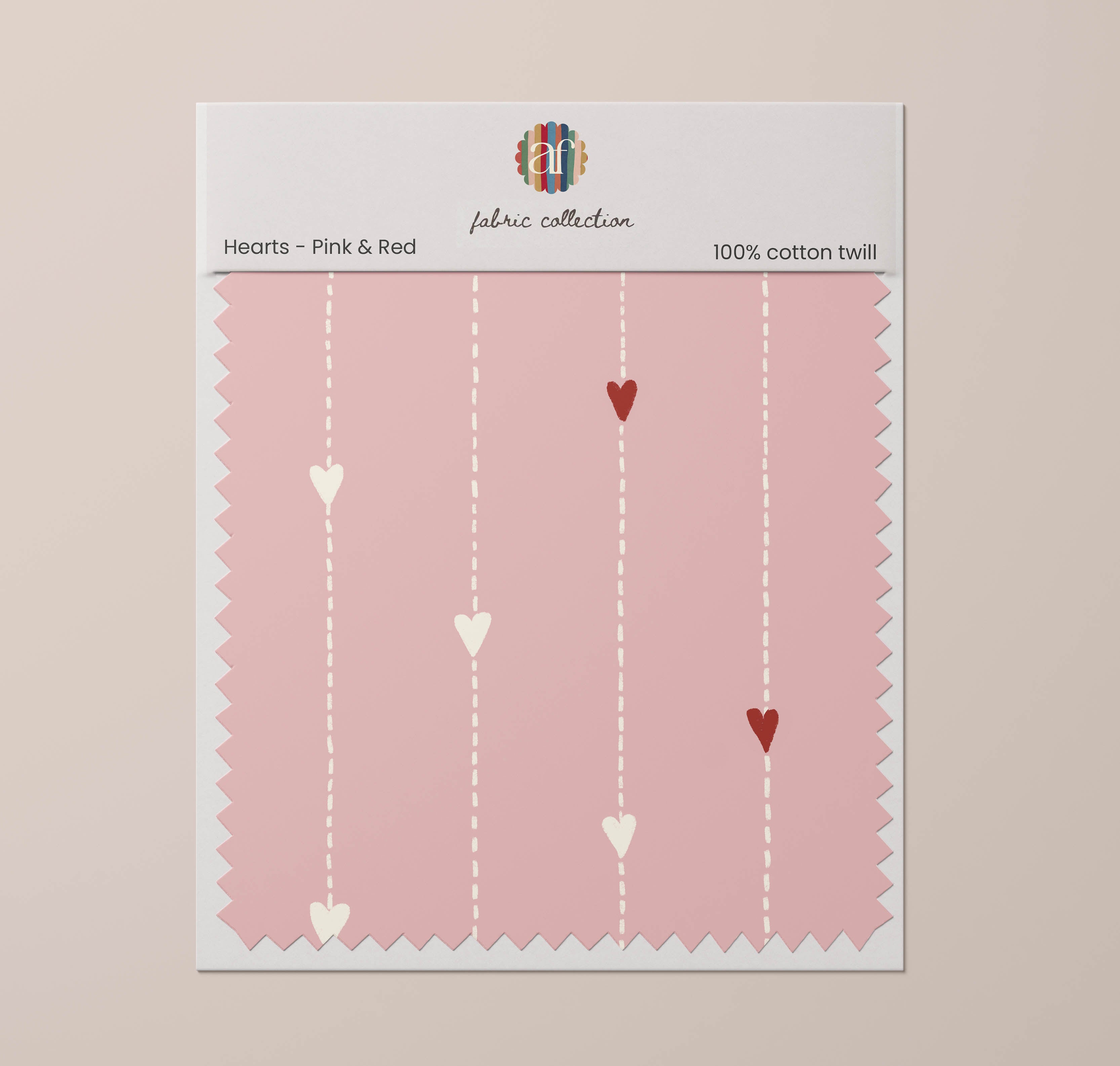 Nursery Fabric - Hearts Pink Red