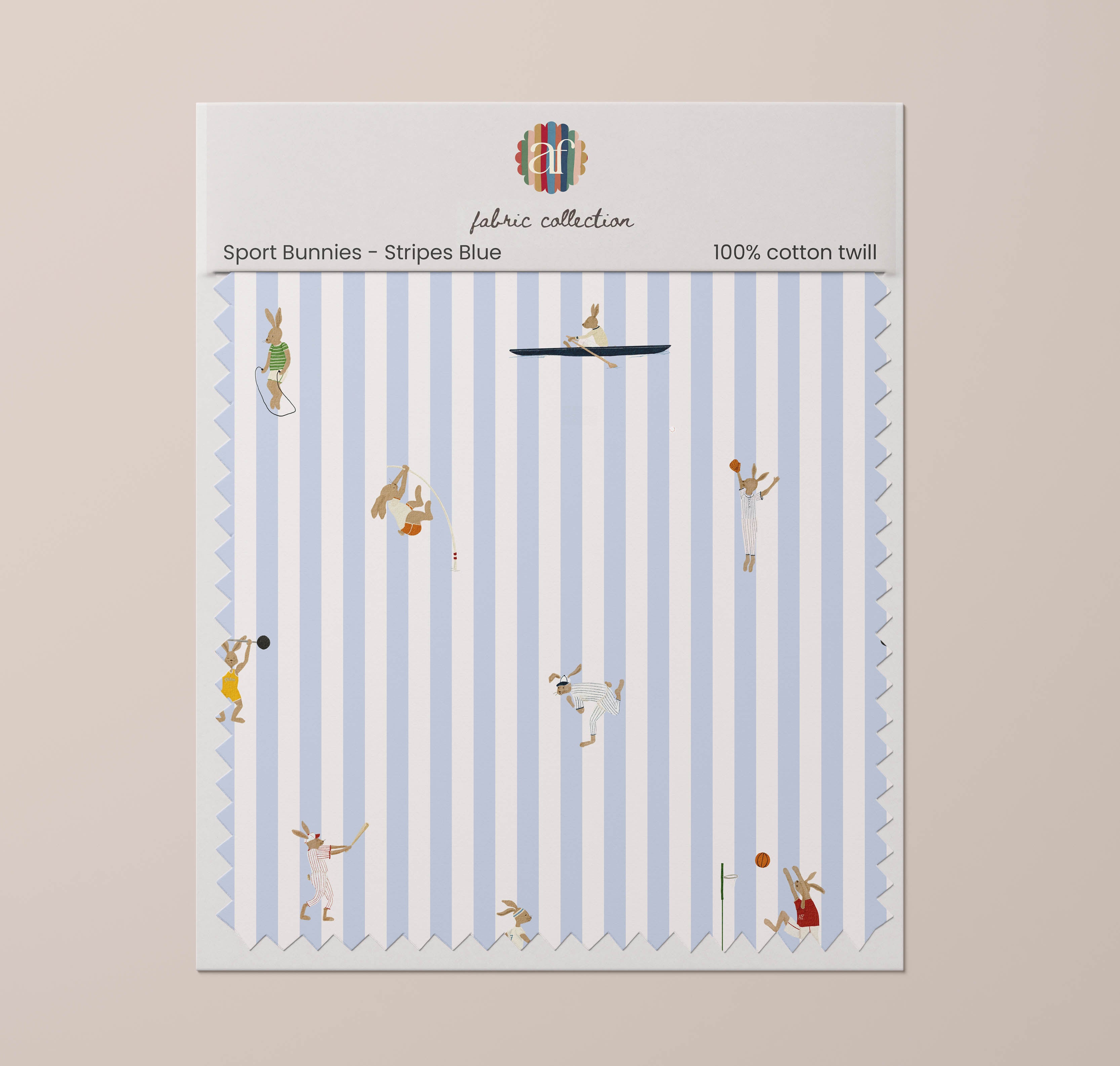 Nursery Fabric - Sports Bunnies Stripes Blue