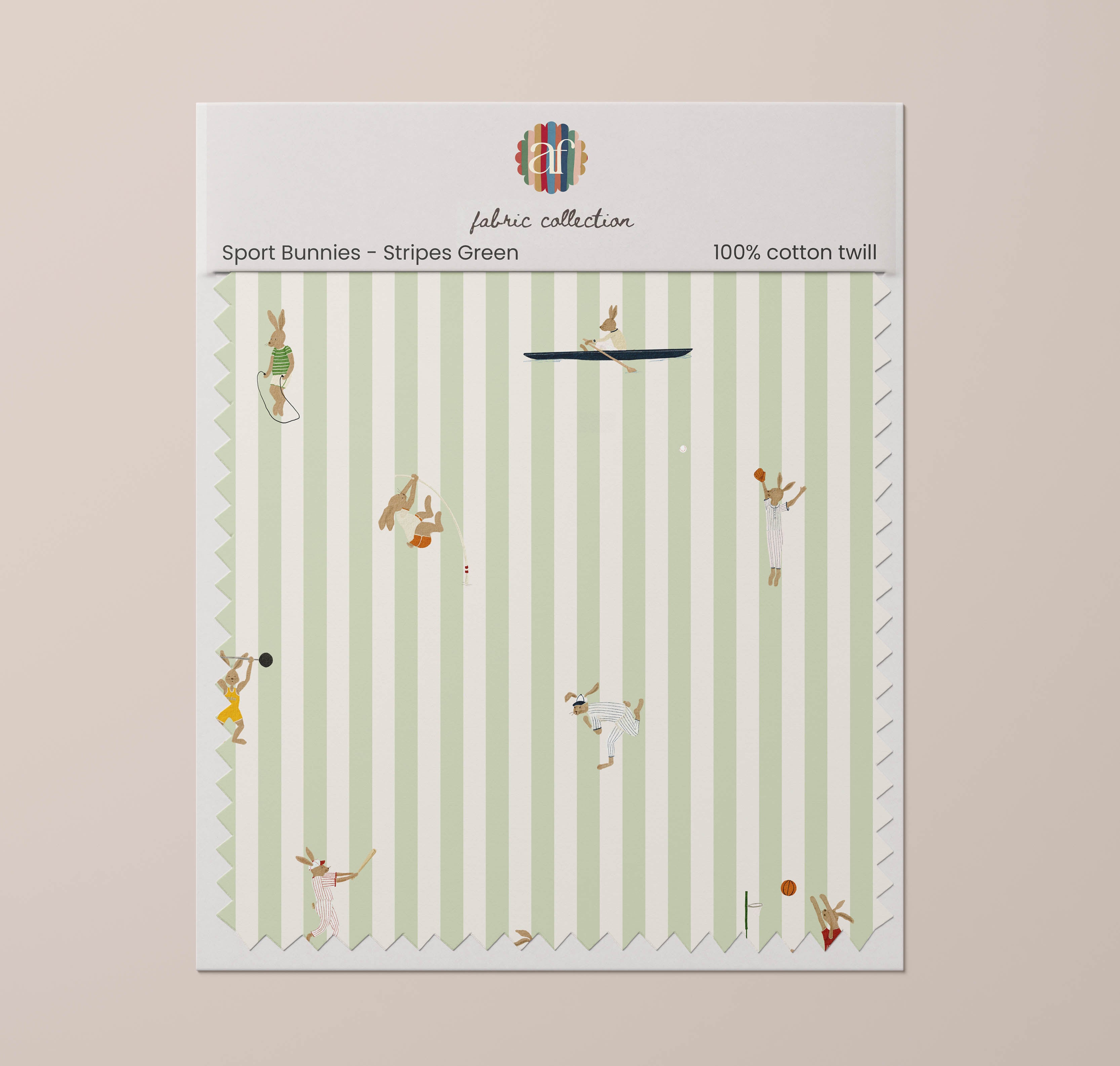 Nursery Fabric - Sports Bunnies Stripes Green