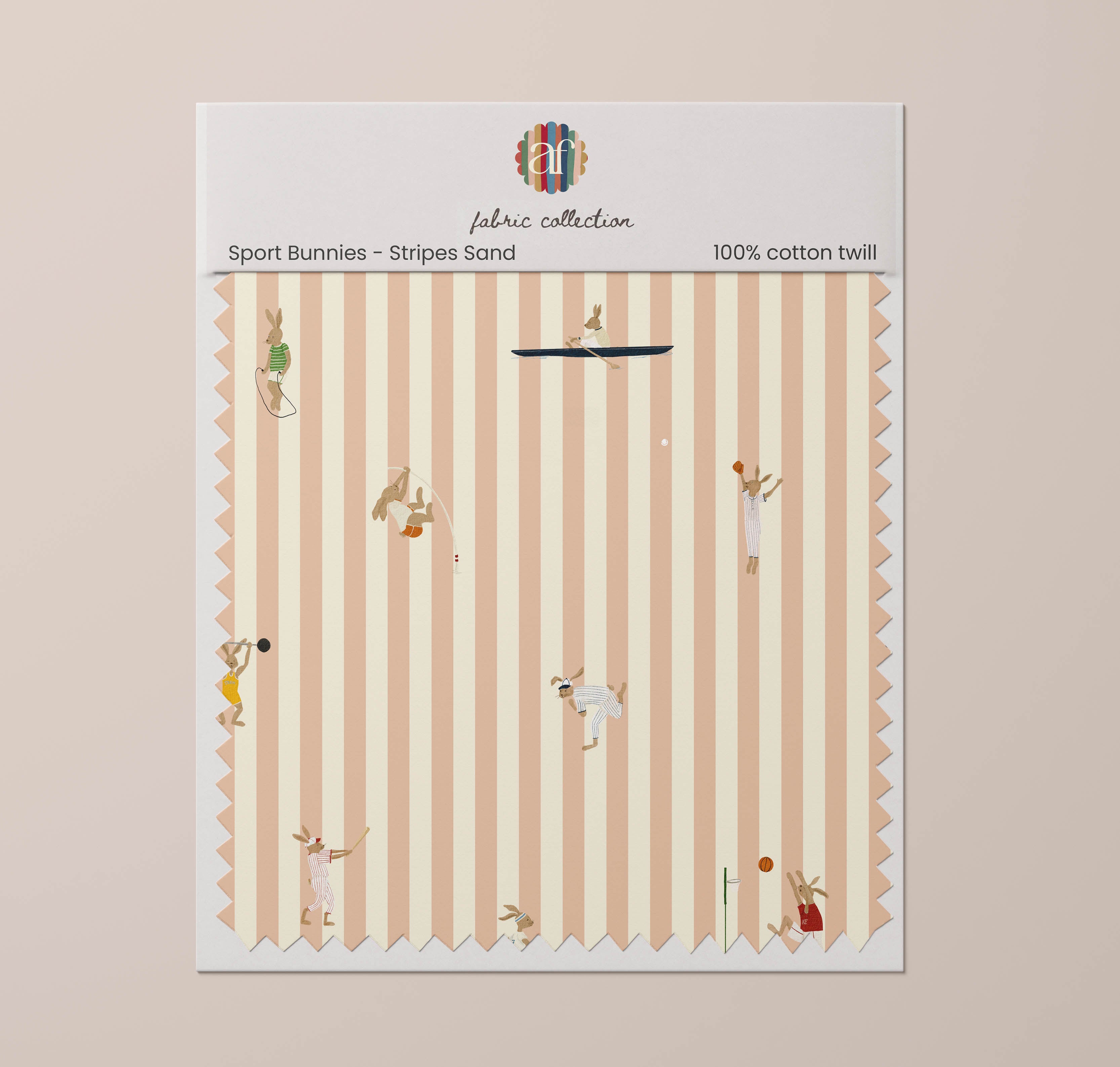 Nursery Fabric - Sports Bunnies Stripes Sand