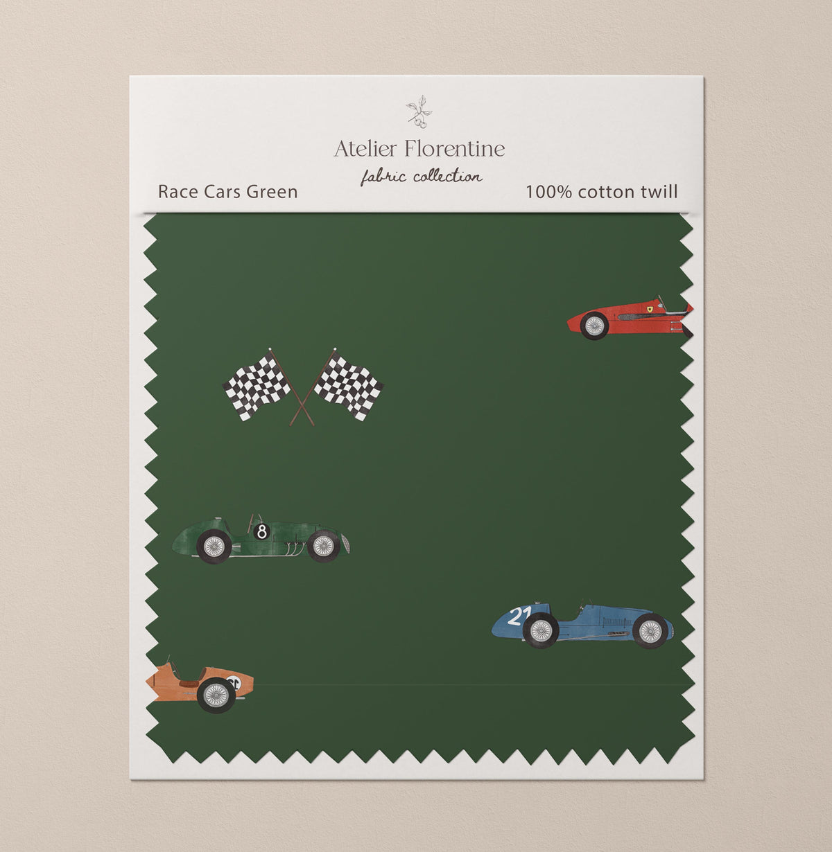 Luxury Children's Room Fabrics | Race Cars Green | Atelier Florentine ...