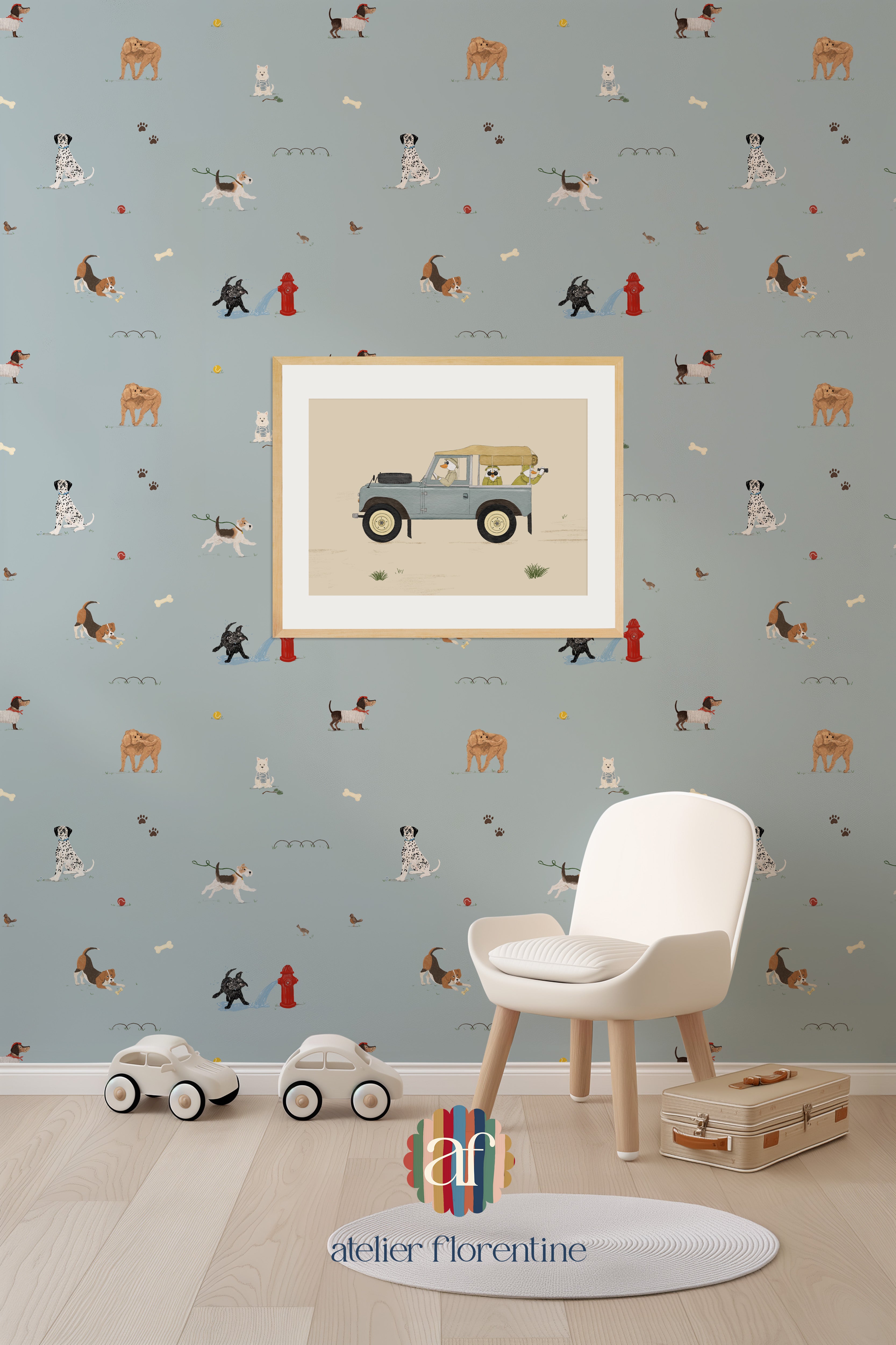 Wallpaper with Dogs - Blue