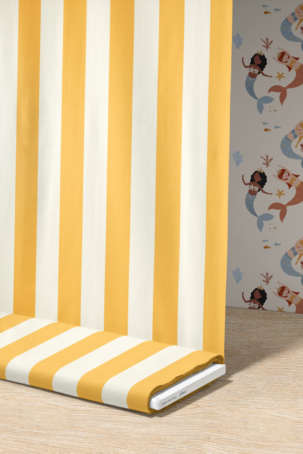 Children's room fabric yellow striped heavy cotton for nursery decor