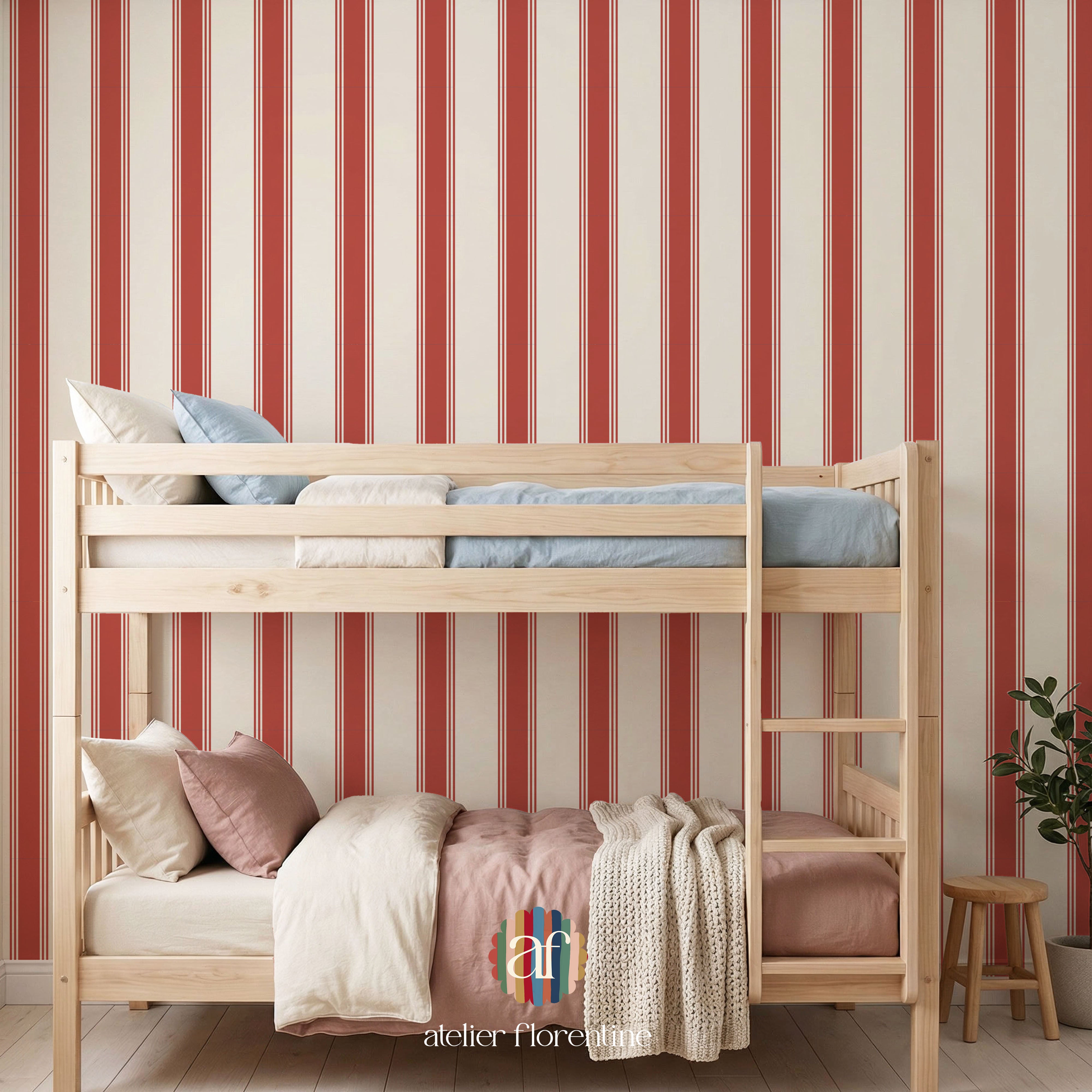 Red striped wallpaper children's wallpapers for kids and nursery 