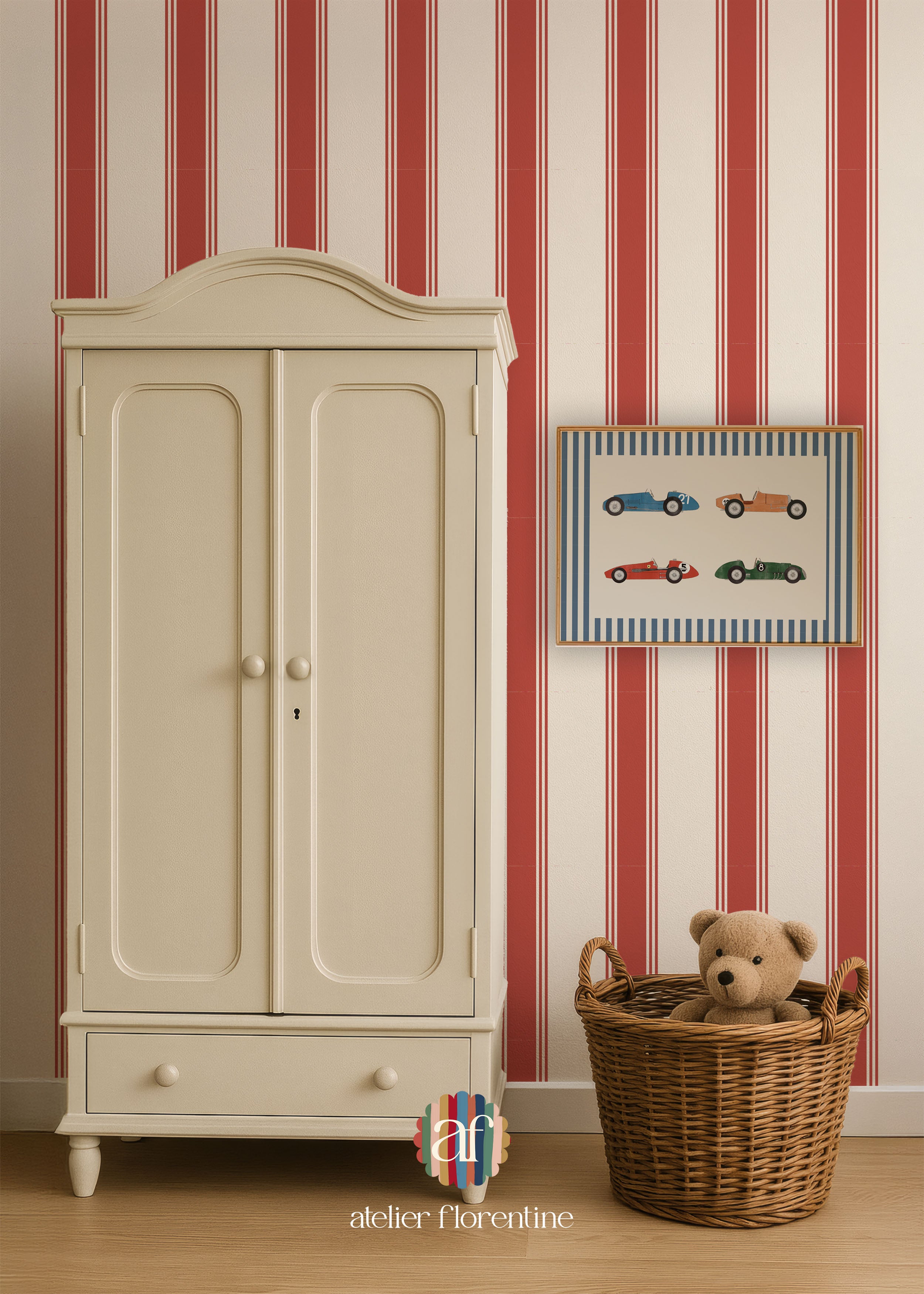 Red striped wallpaper children's wallpapers for kids and nursery 