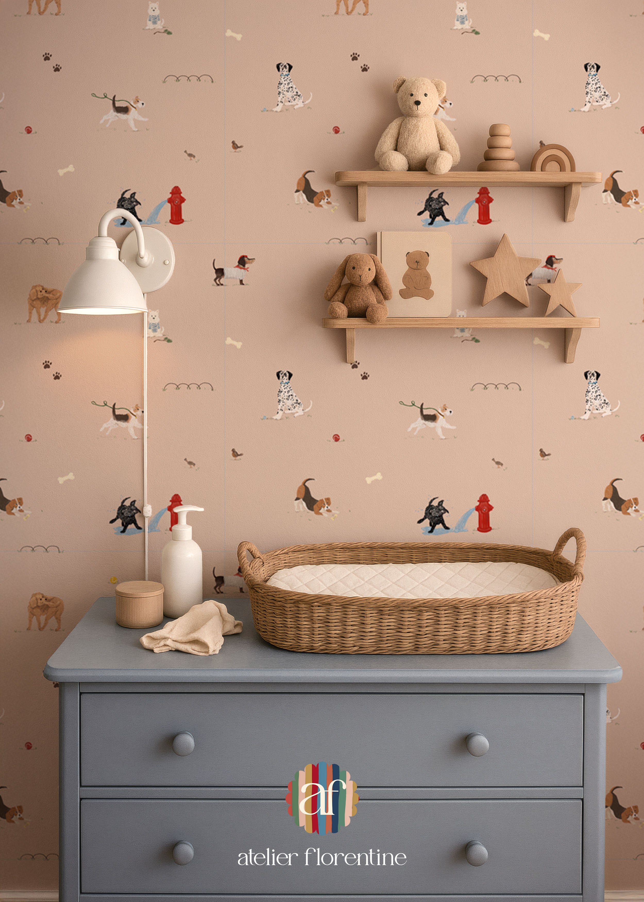 Wallpaper with Dogs - Pink