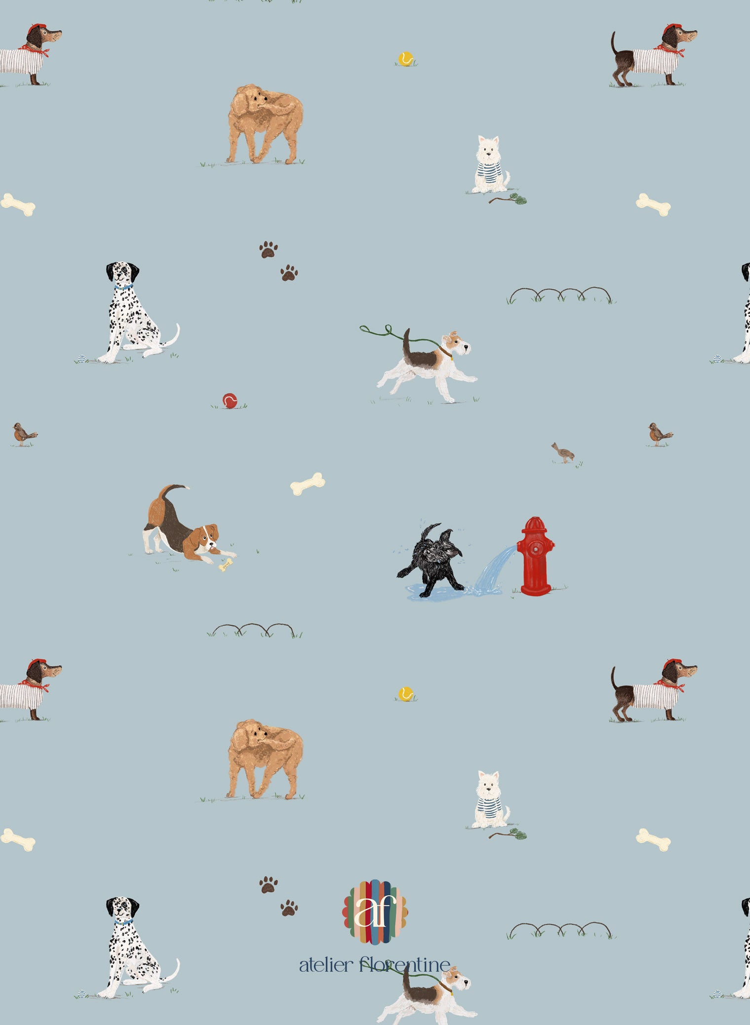 Wallpaper with Dogs - Blue
