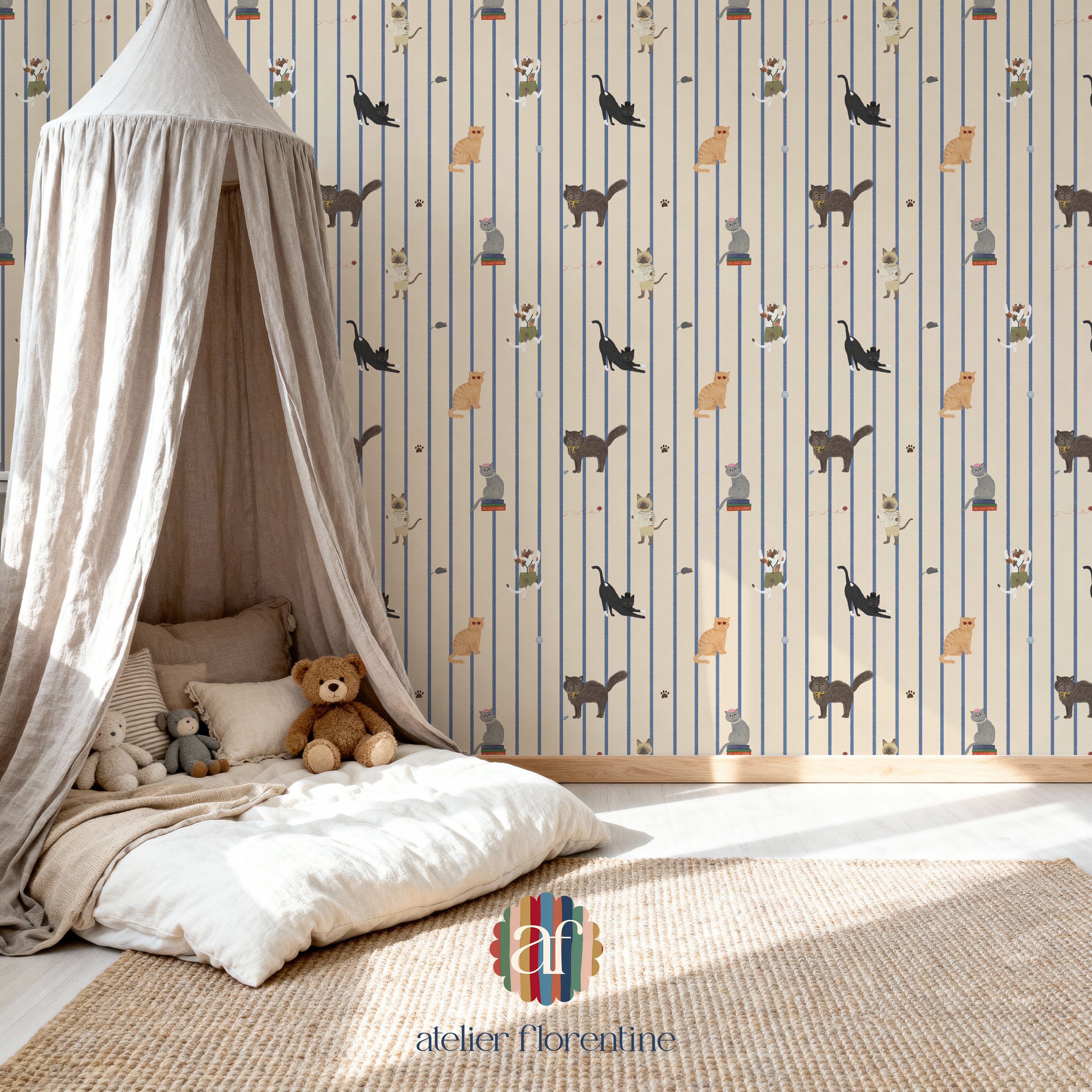Cats Wallpaper - Striped Blue