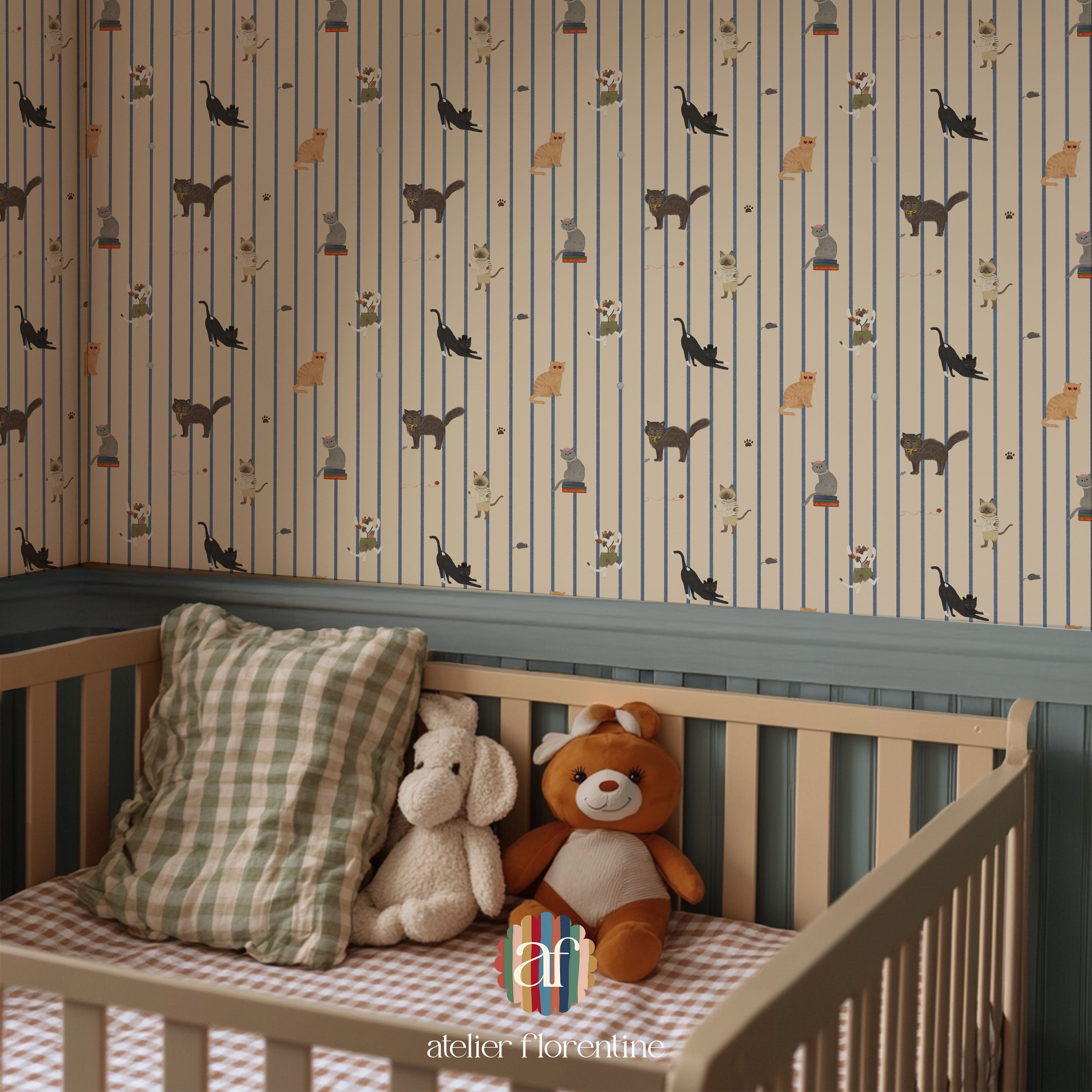 Cat wallpaper for children’s rooms – playful nursery wallpaper with cute kittens.