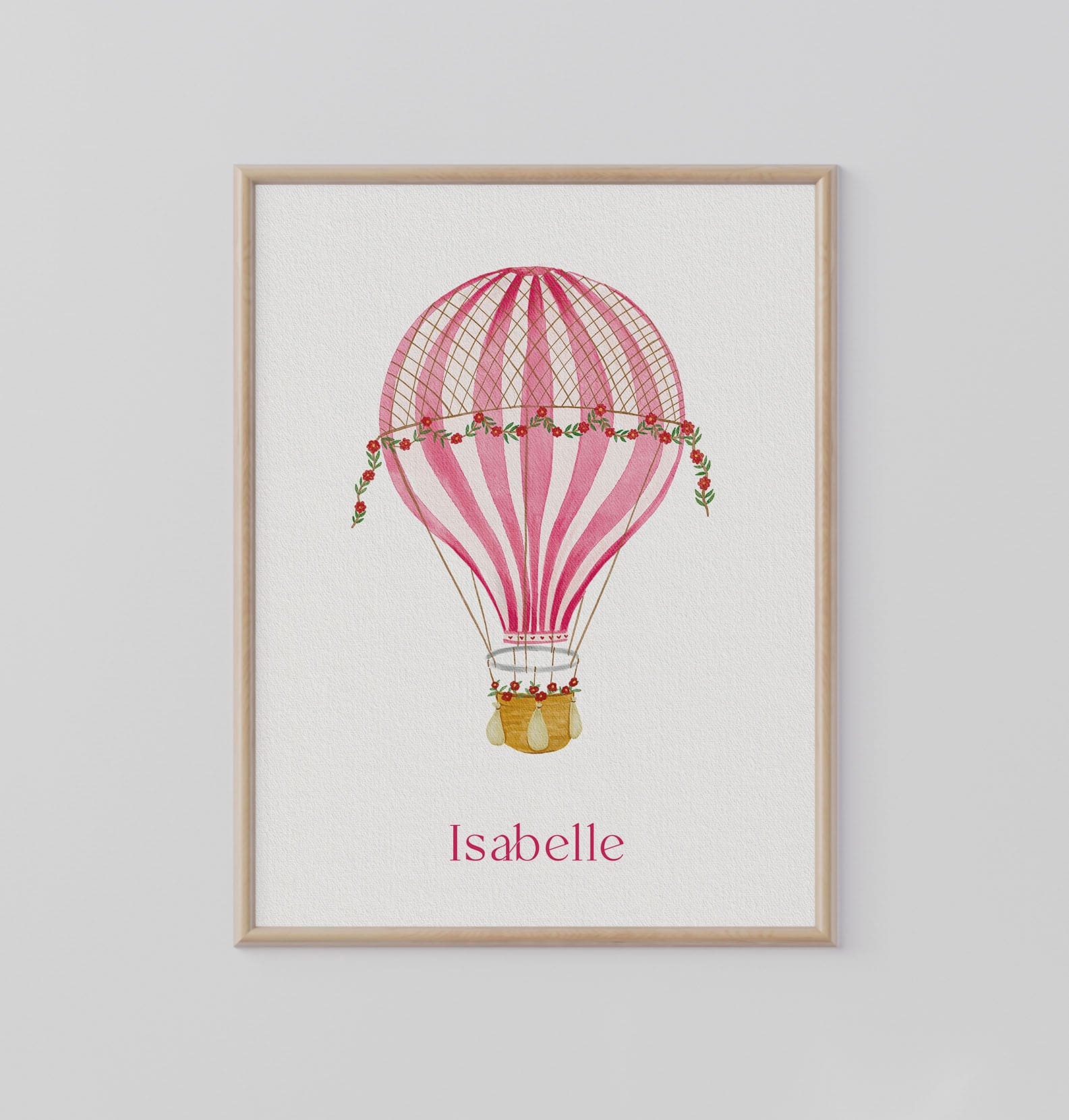 Poster met naam luchtballon roze
